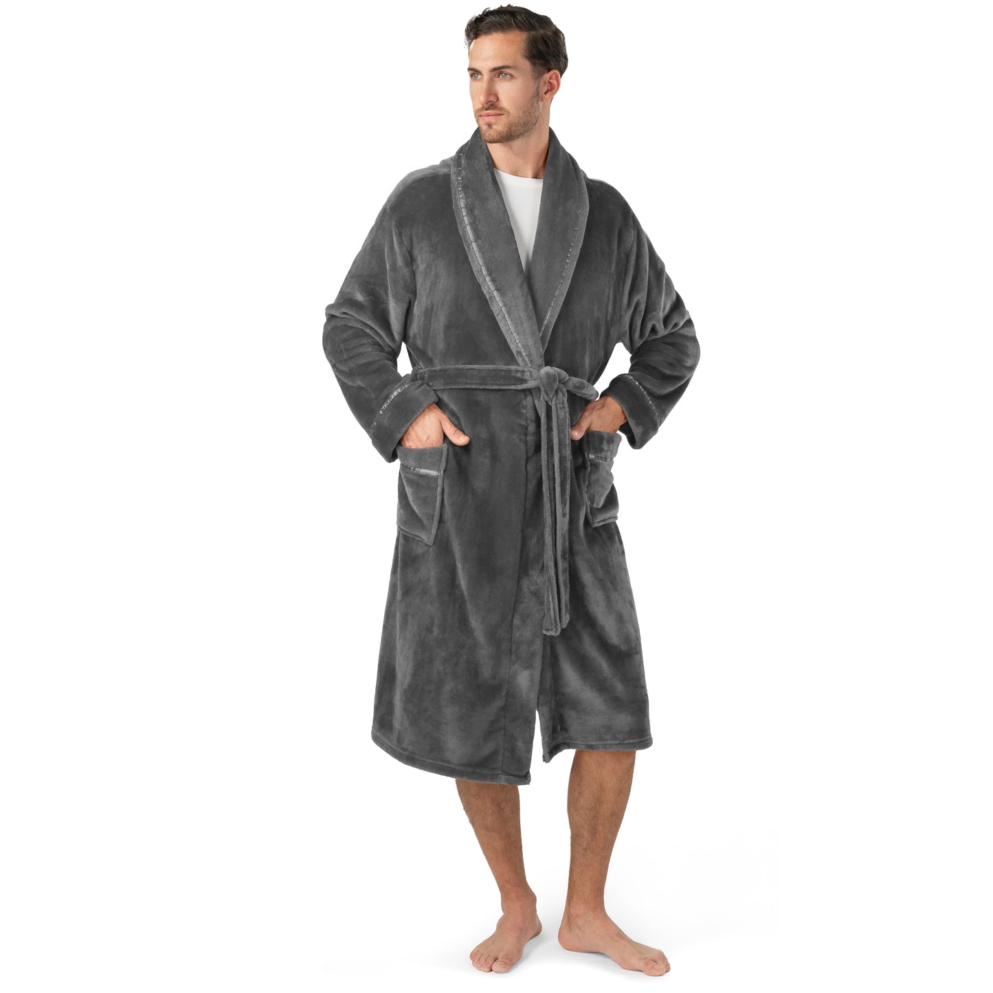 Men's Satin Trim Fleece Robe