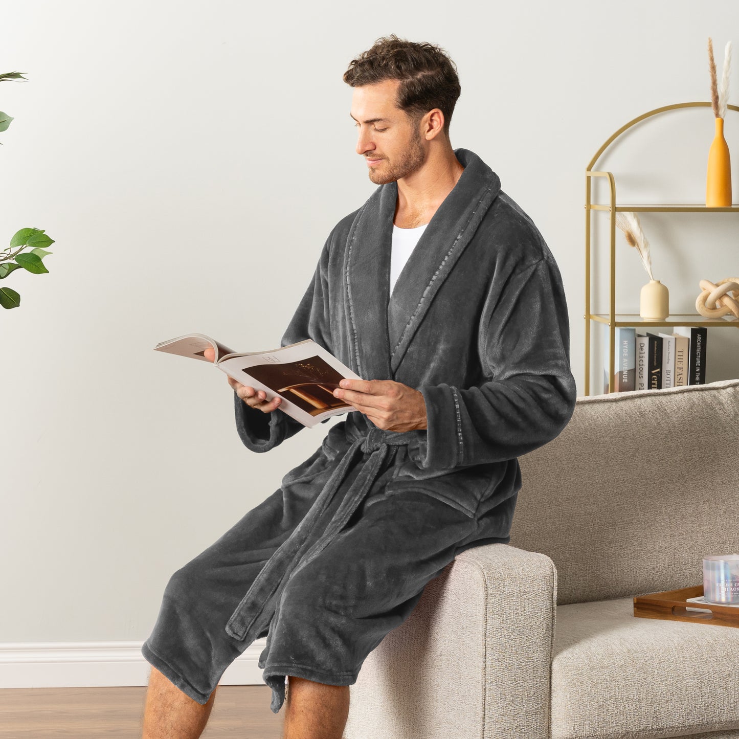 Men's Satin Trim Fleece Robe