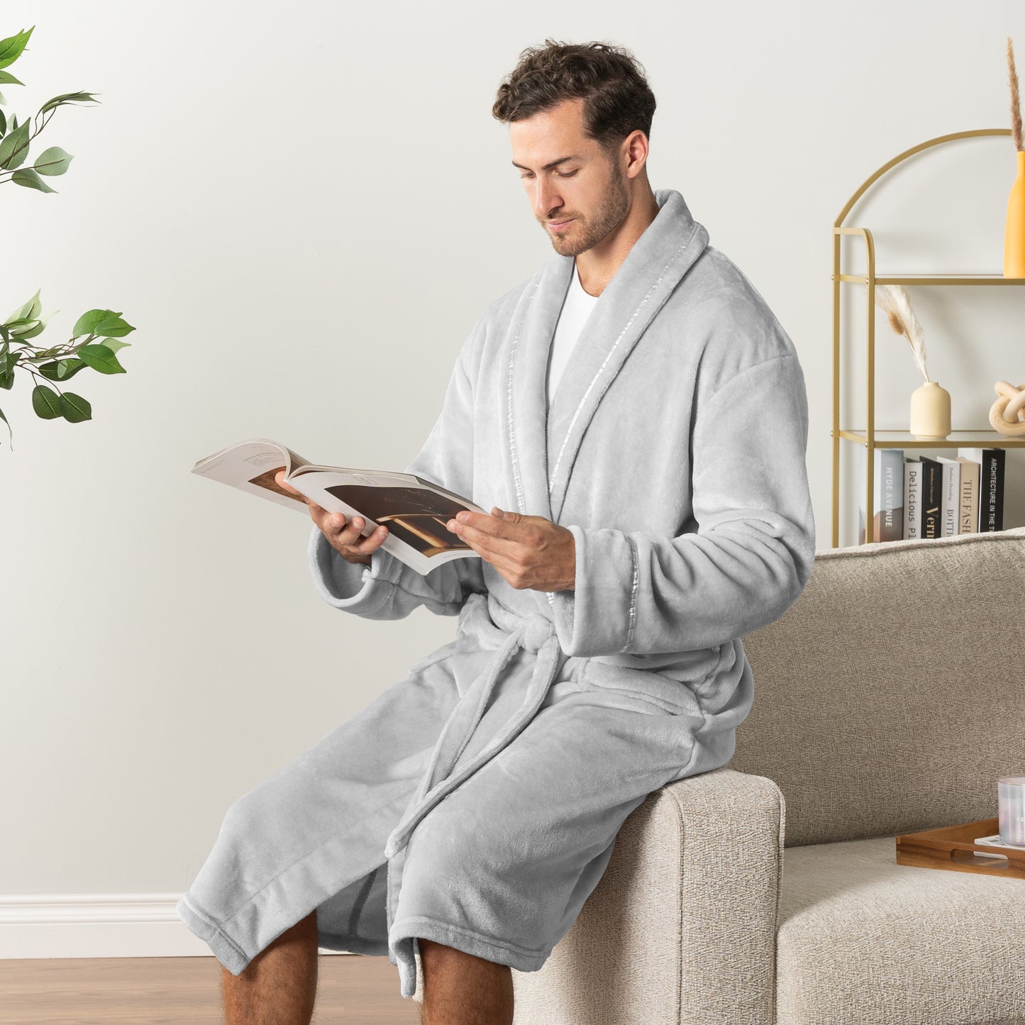 Men's Satin Trim Fleece Robe