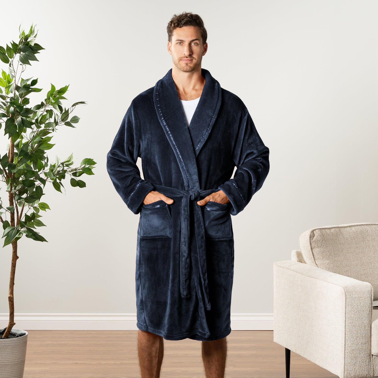 Men's Satin Trim Fleece Robe