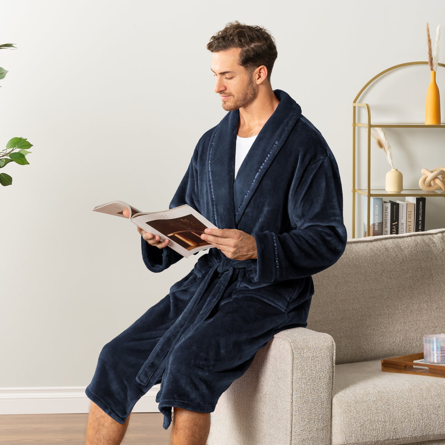 Men's Satin Trim Fleece Robe