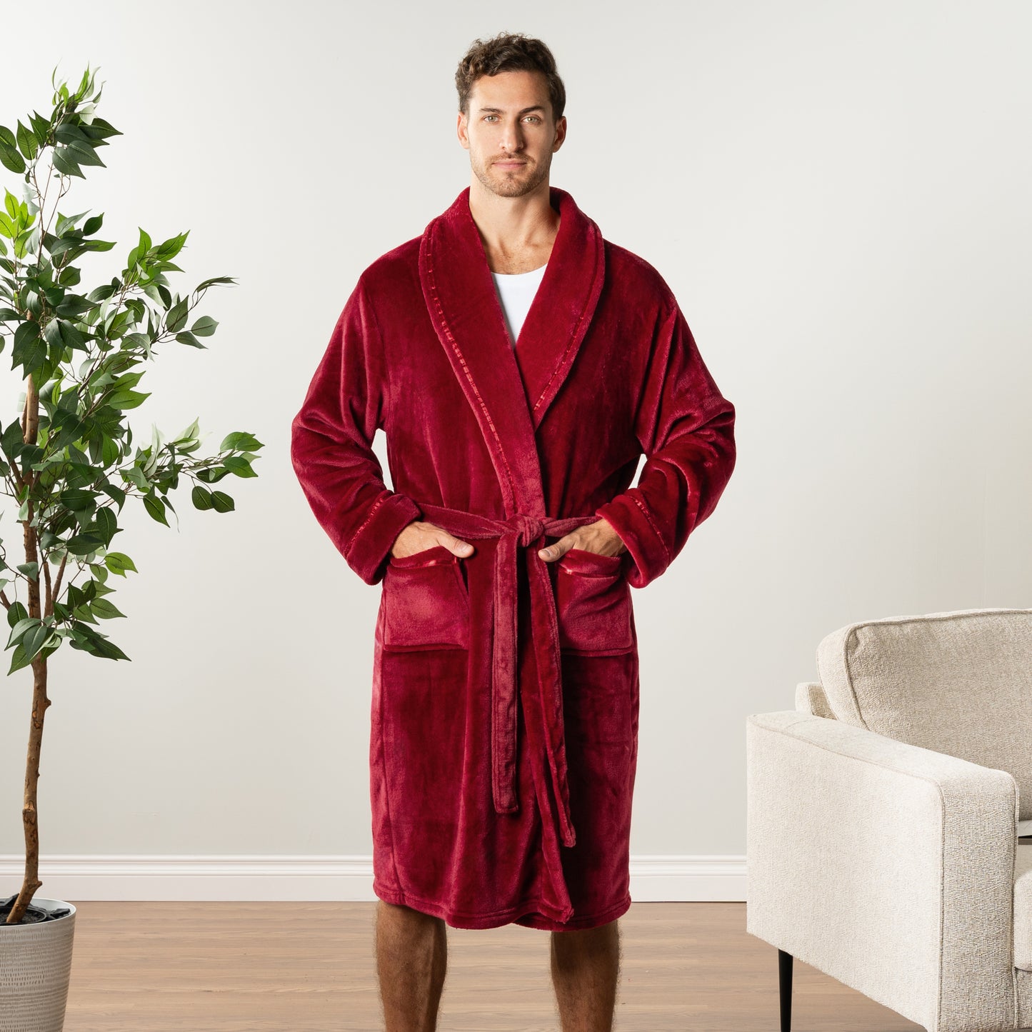 Men's Satin Trim Fleece Robe
