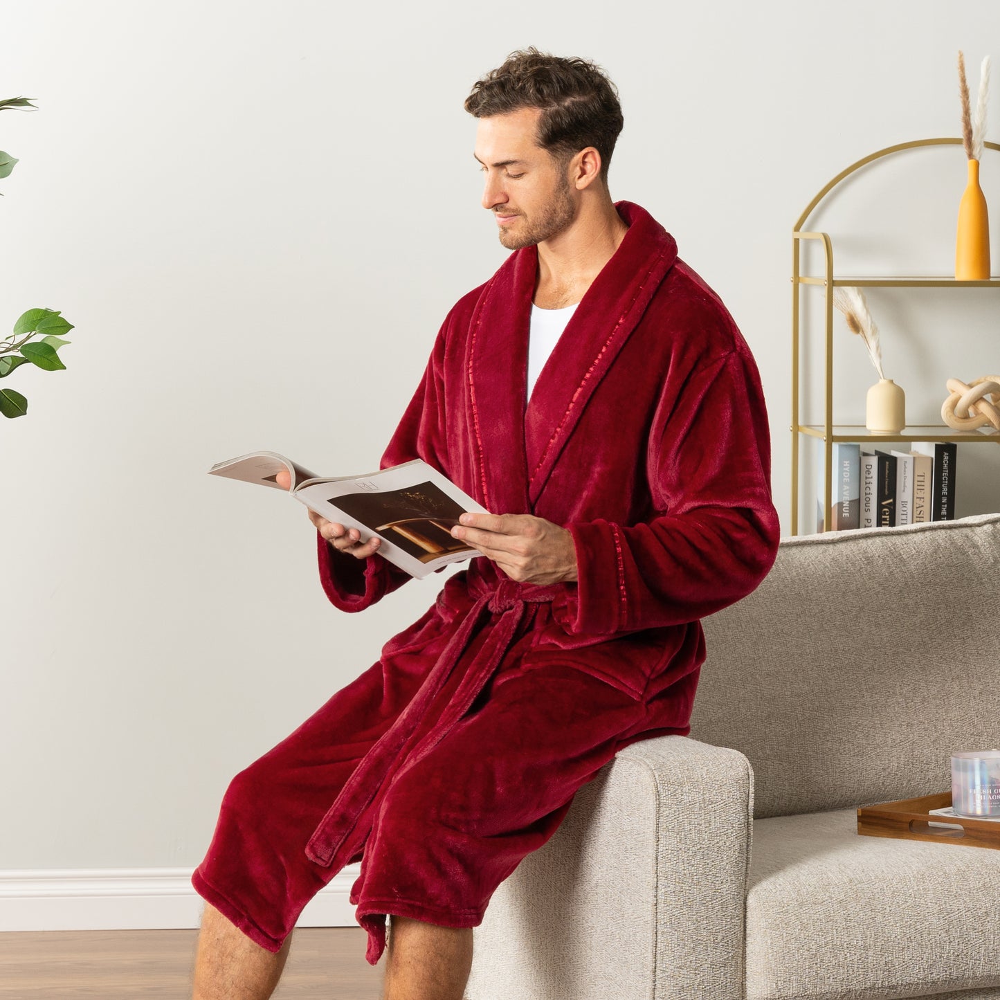 Men's Satin Trim Fleece Robe