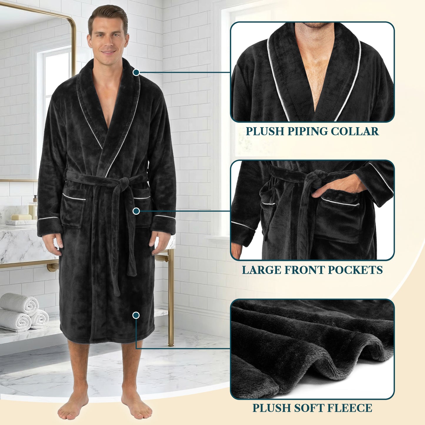 Men's Piping Fleece Robe