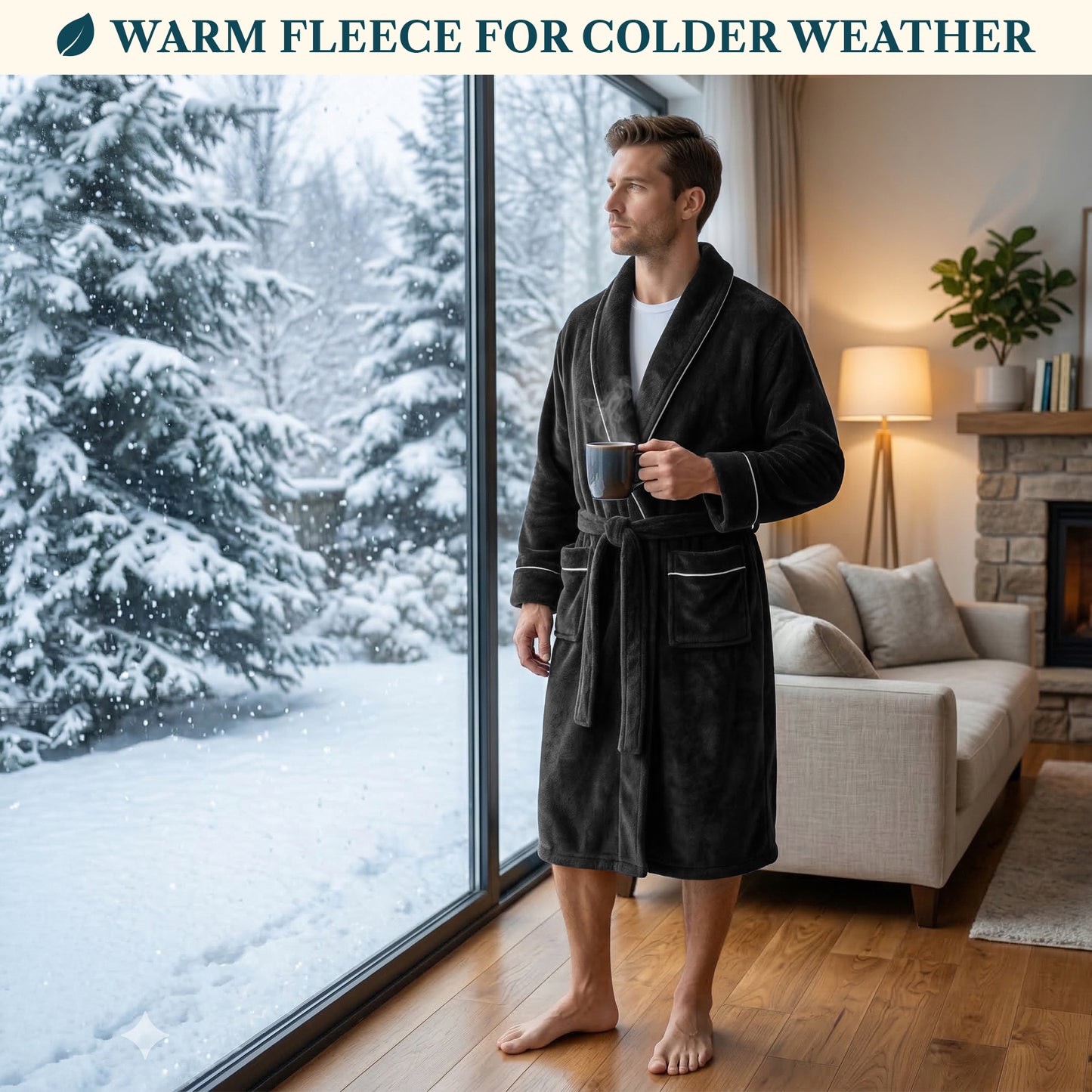 Men's Piping Fleece Robe