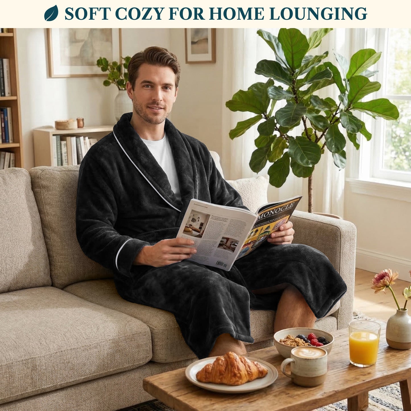 Men's Piping Fleece Robe
