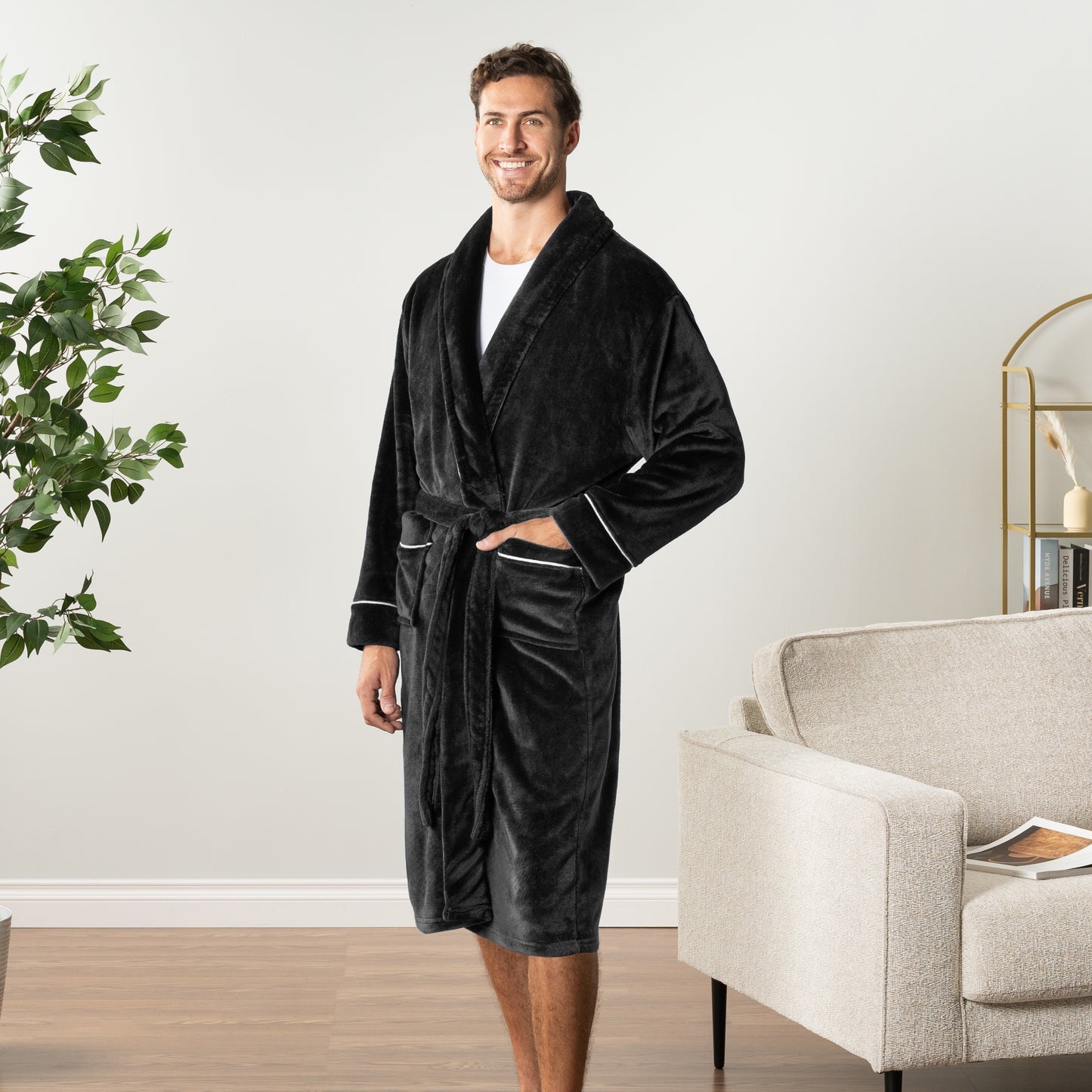 Men's Piping Fleece Robe