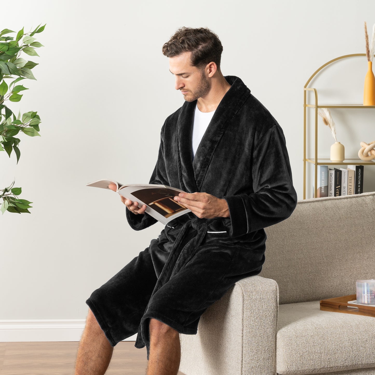 Men's Piping Fleece Robe