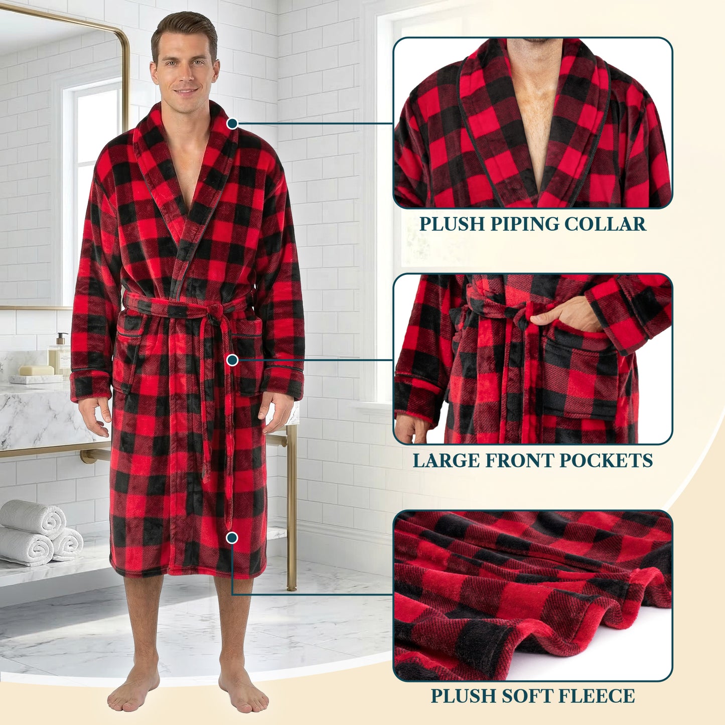 Men's Piping Fleece Robe