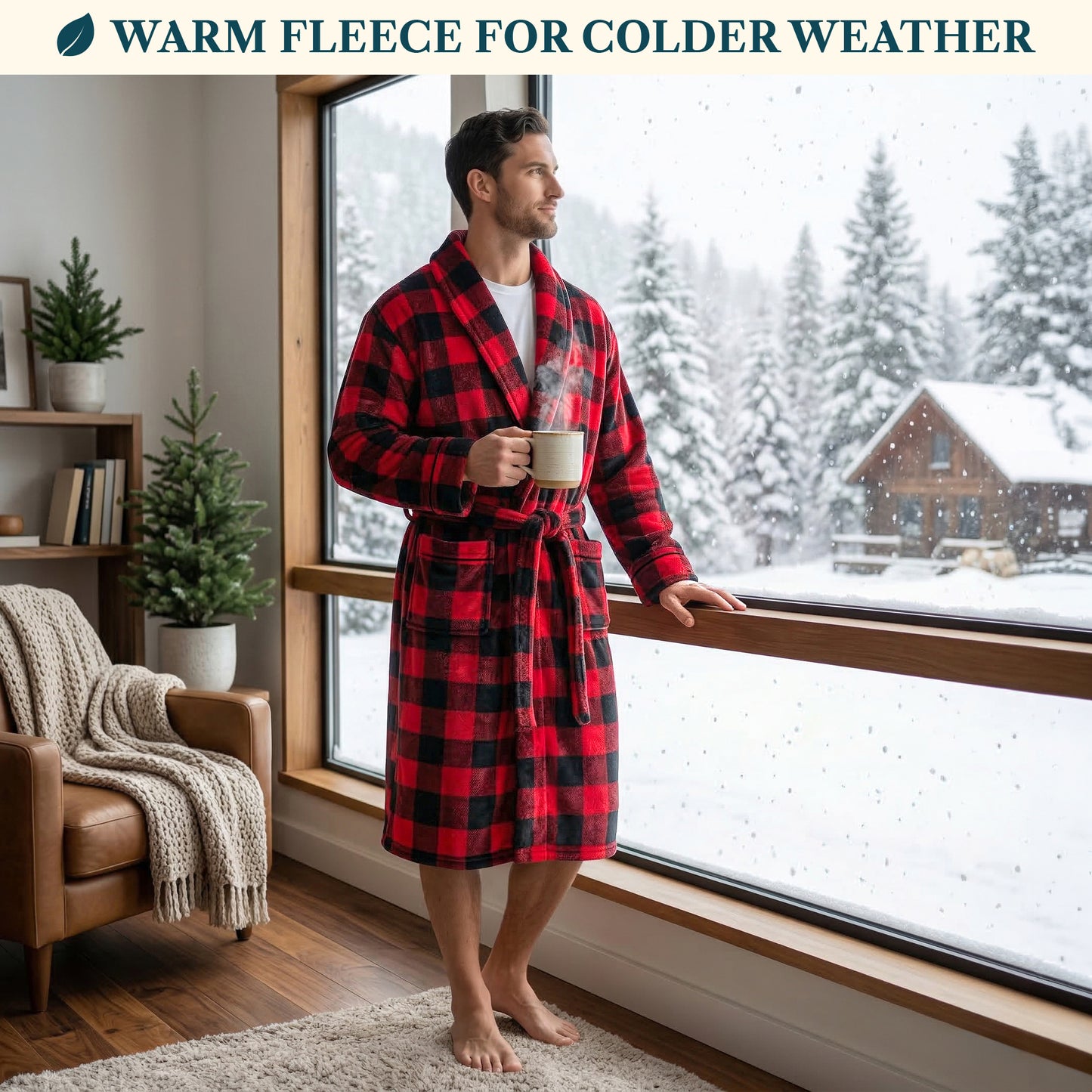 Men's Piping Fleece Robe