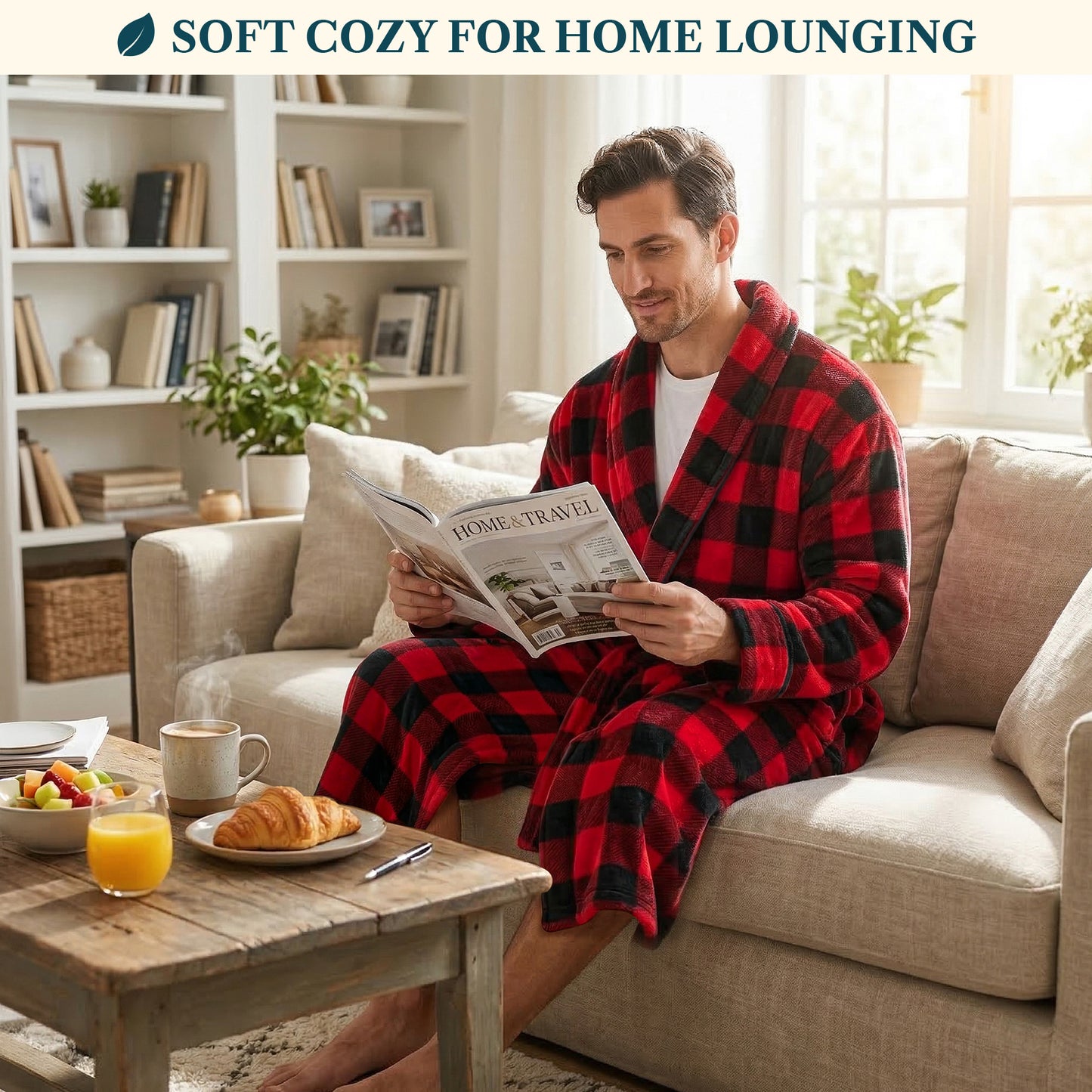 Men's Piping Fleece Robe