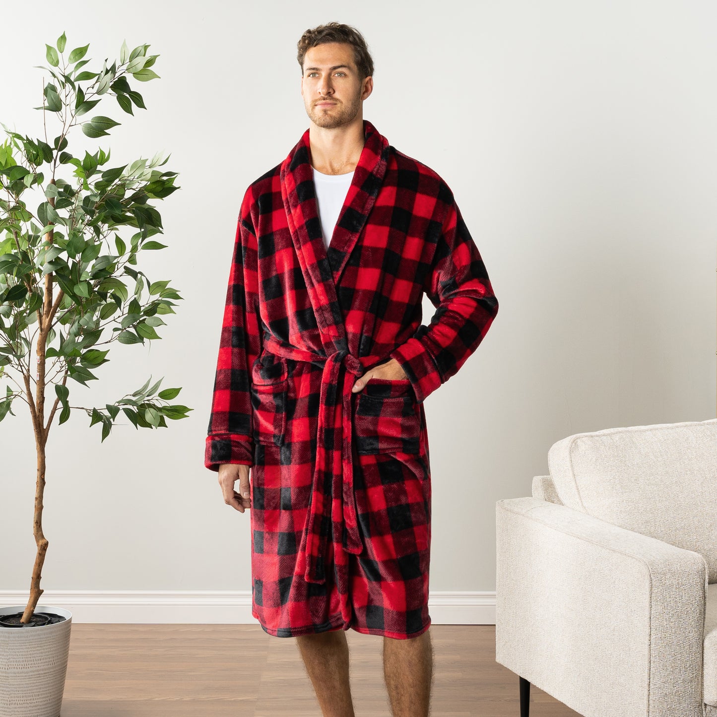 Men's Piping Fleece Robe