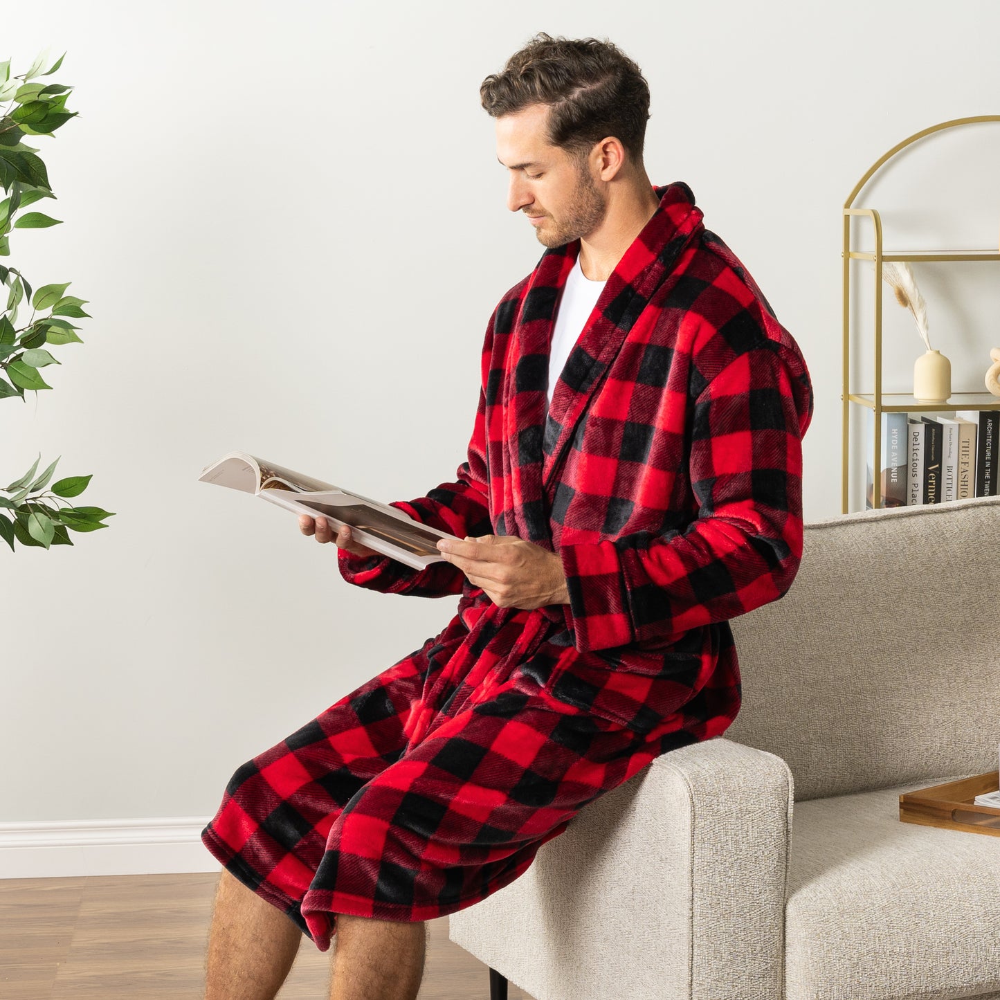 Men's Piping Fleece Robe