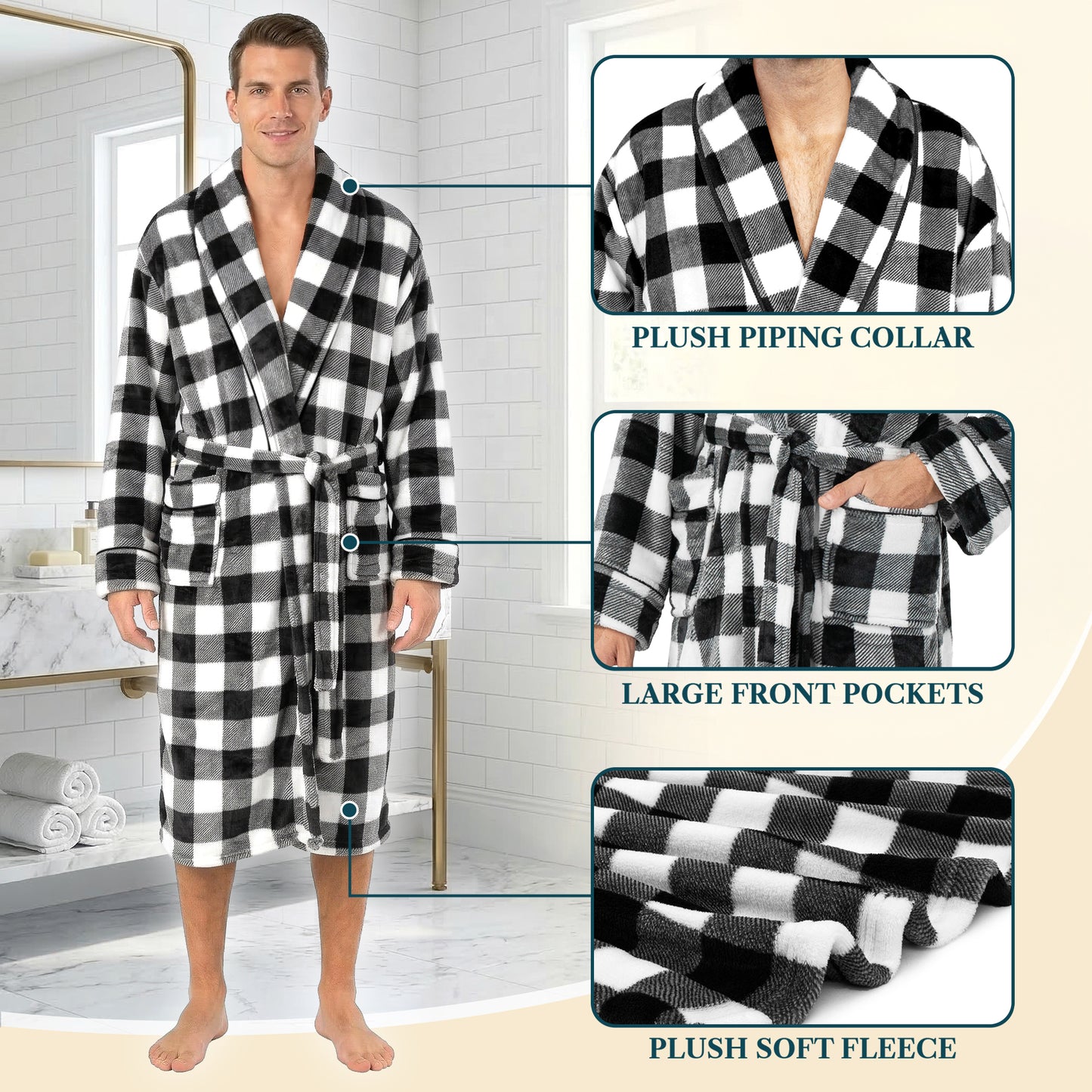Men's Piping Fleece Robe