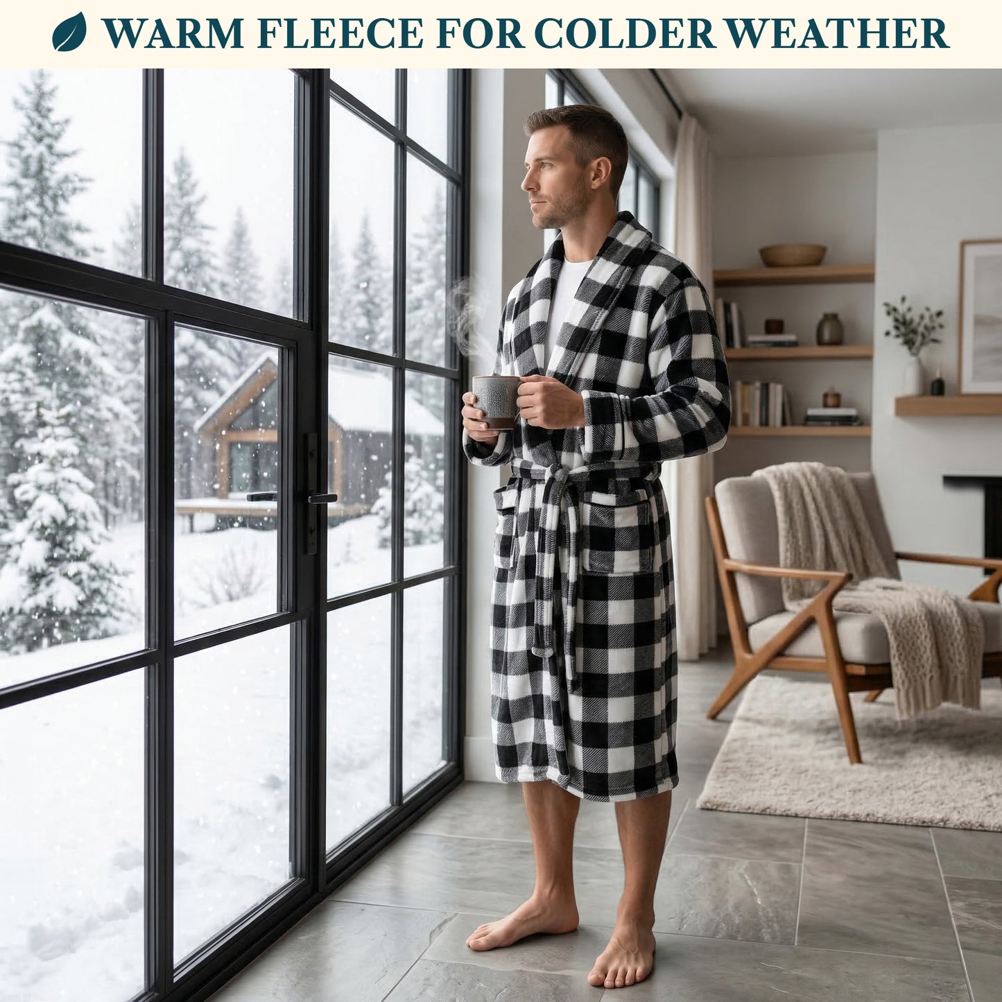 Men's Piping Fleece Robe