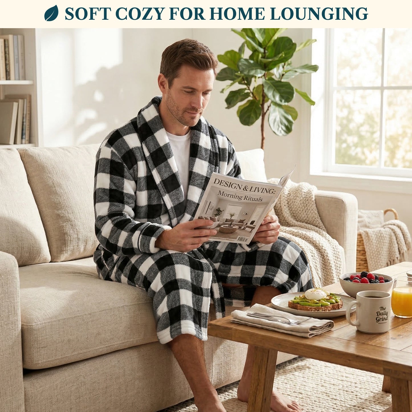 Men's Piping Fleece Robe