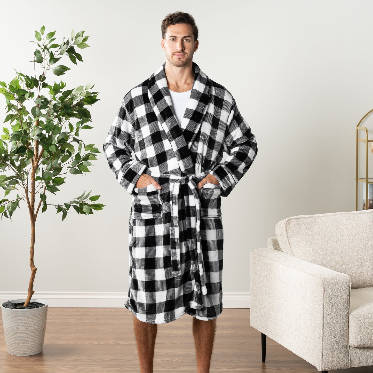 Men's Piping Fleece Robe