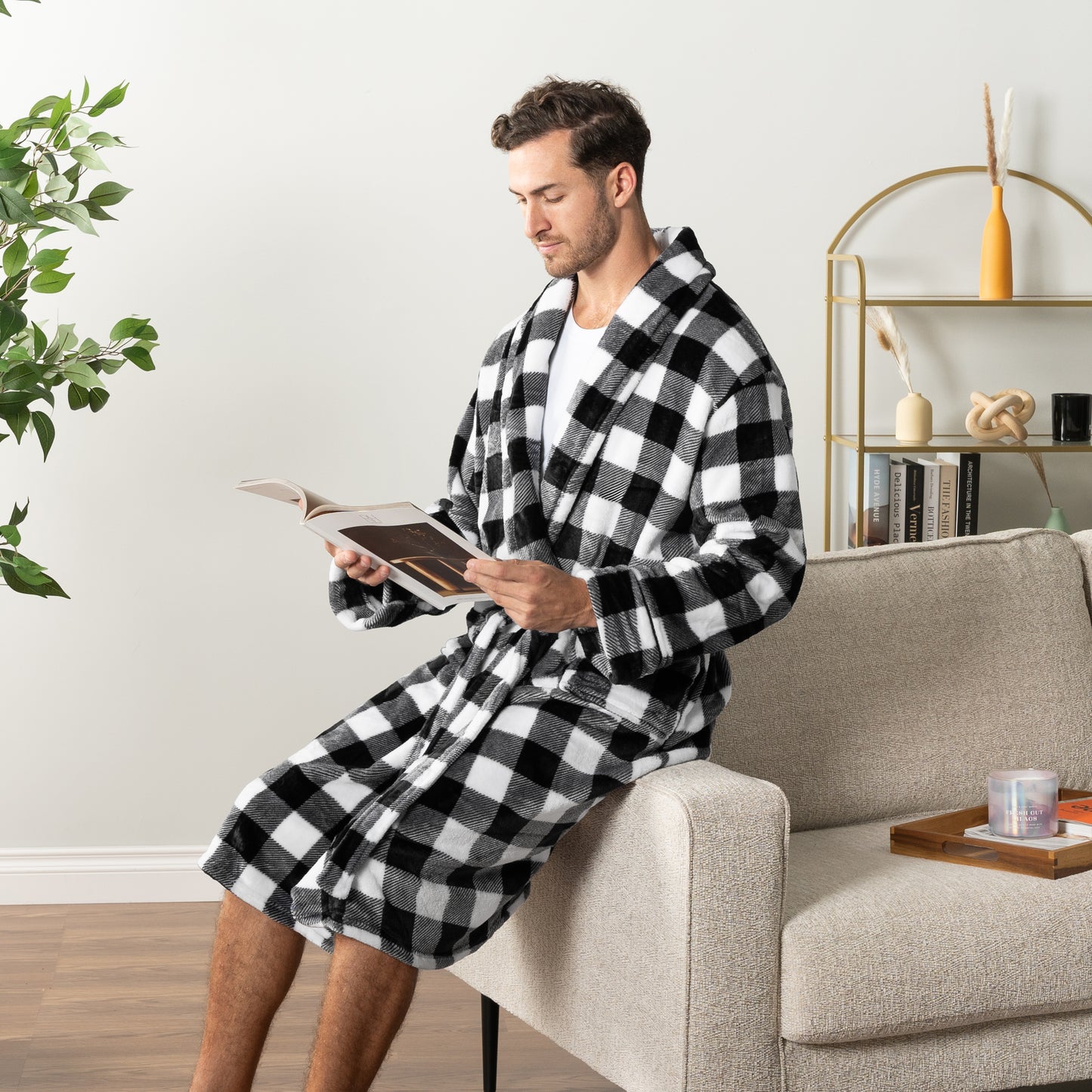 Men's Piping Fleece Robe