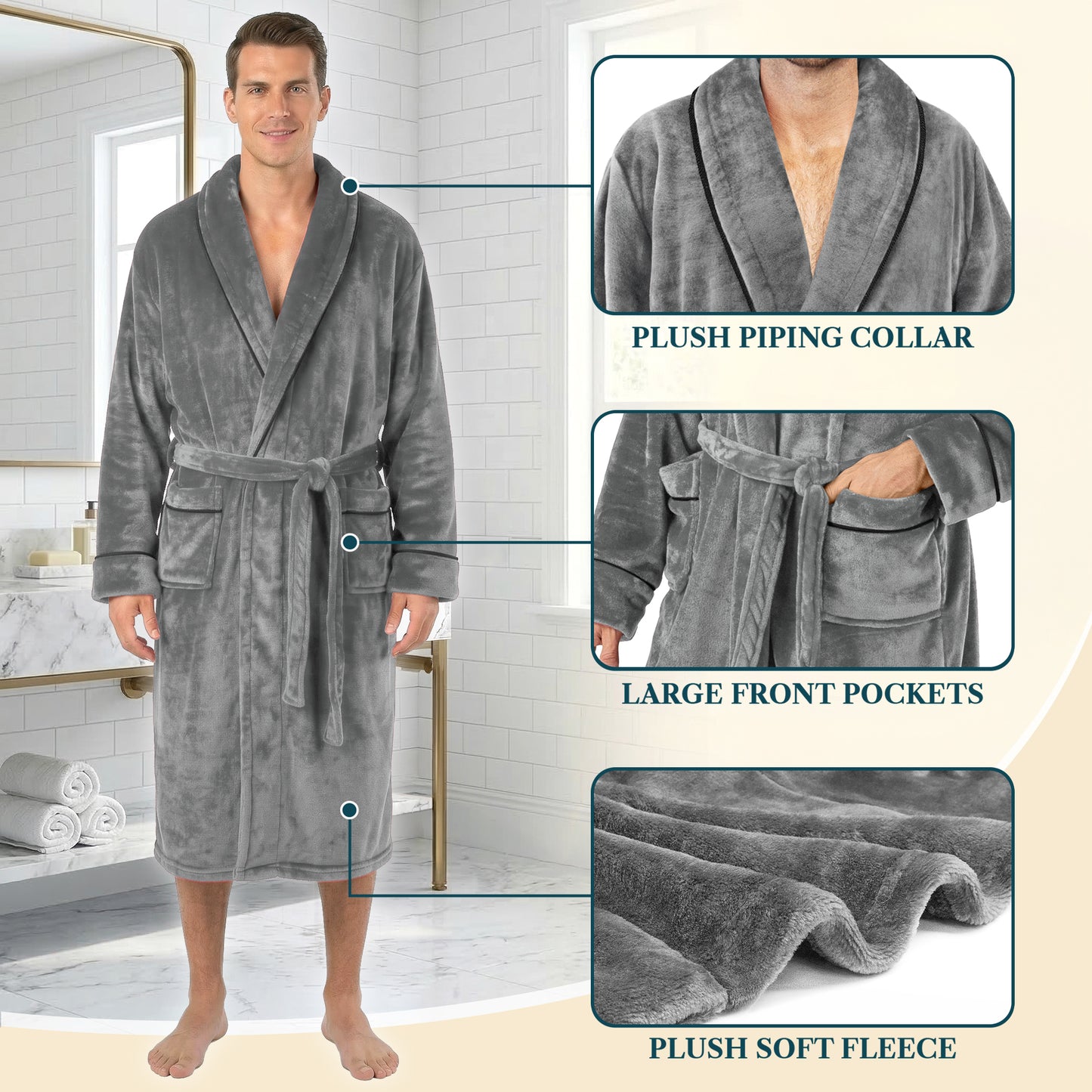 Men's Piping Fleece Robe