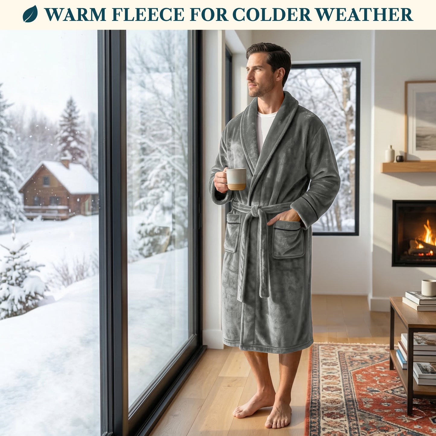Men's Piping Fleece Robe