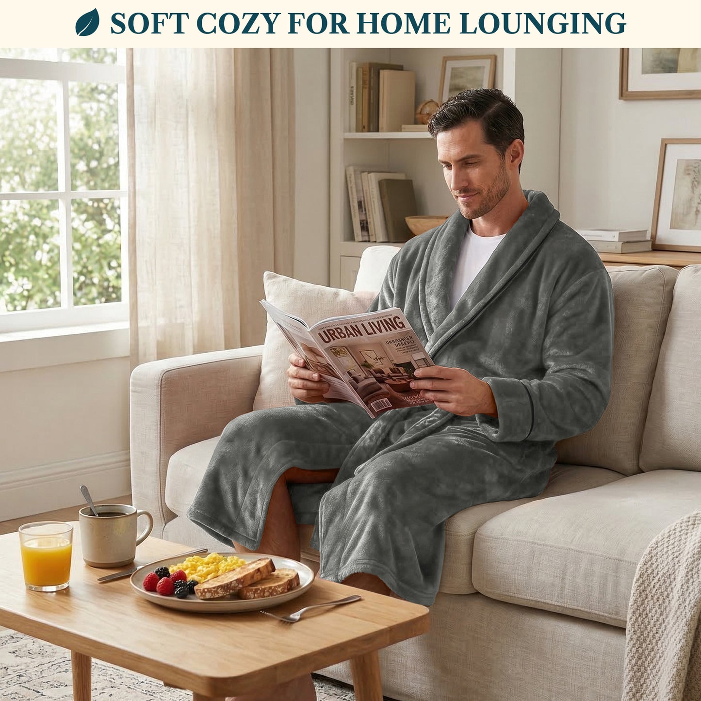 Men's Piping Fleece Robe