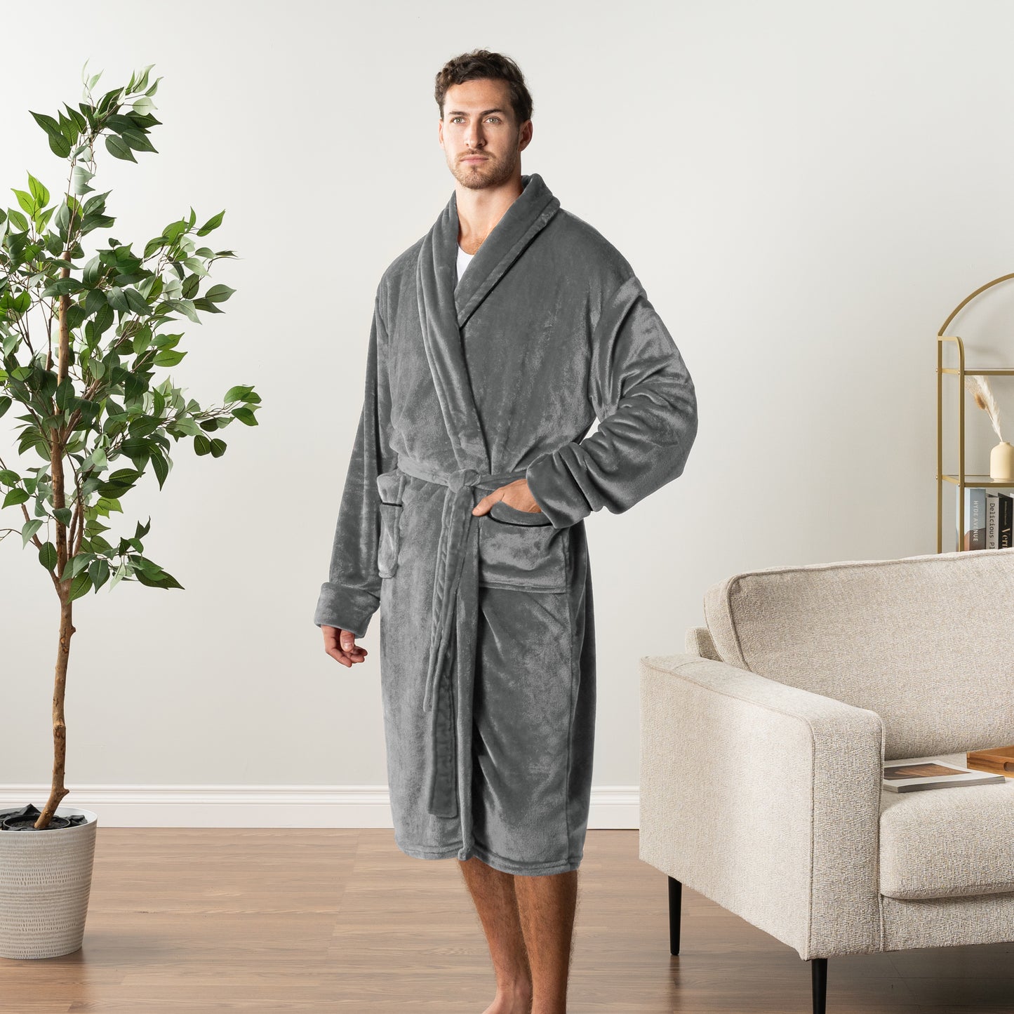 Men's Piping Fleece Robe
