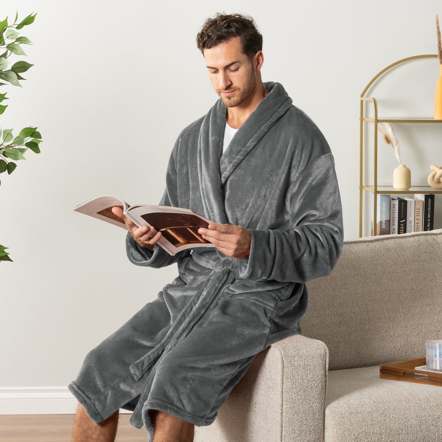 Men's Piping Fleece Robe