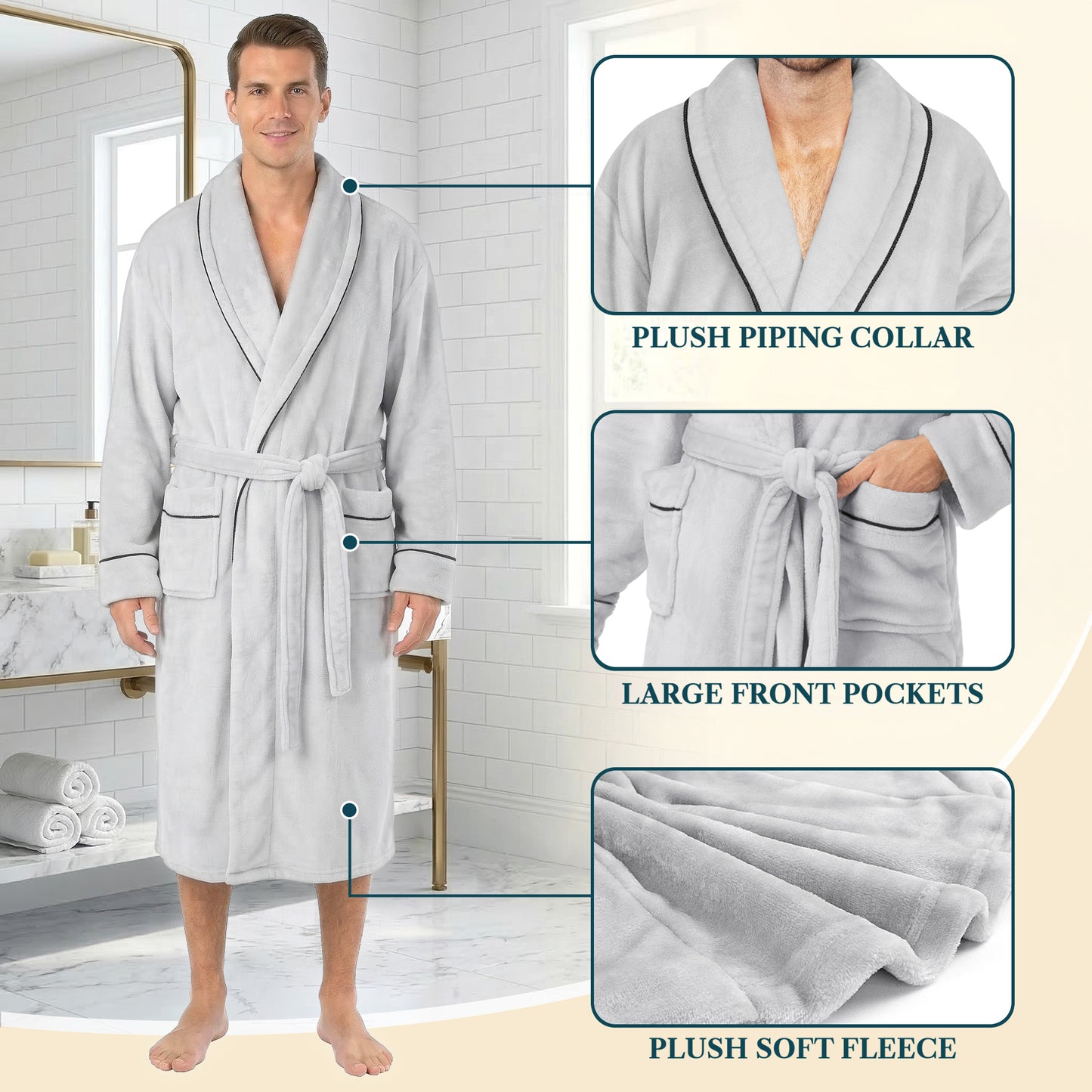 Men's Piping Fleece Robe
