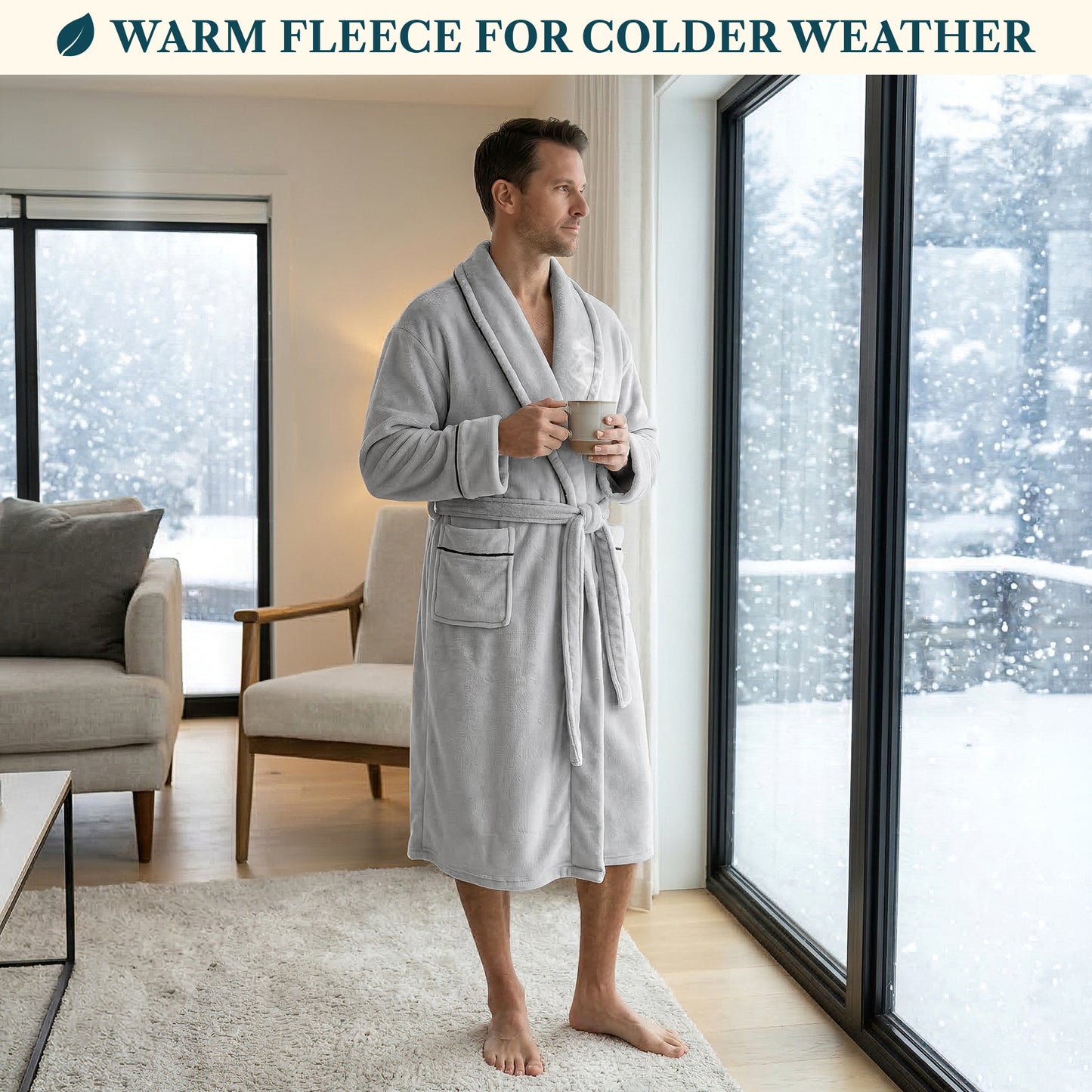 Men's Piping Fleece Robe