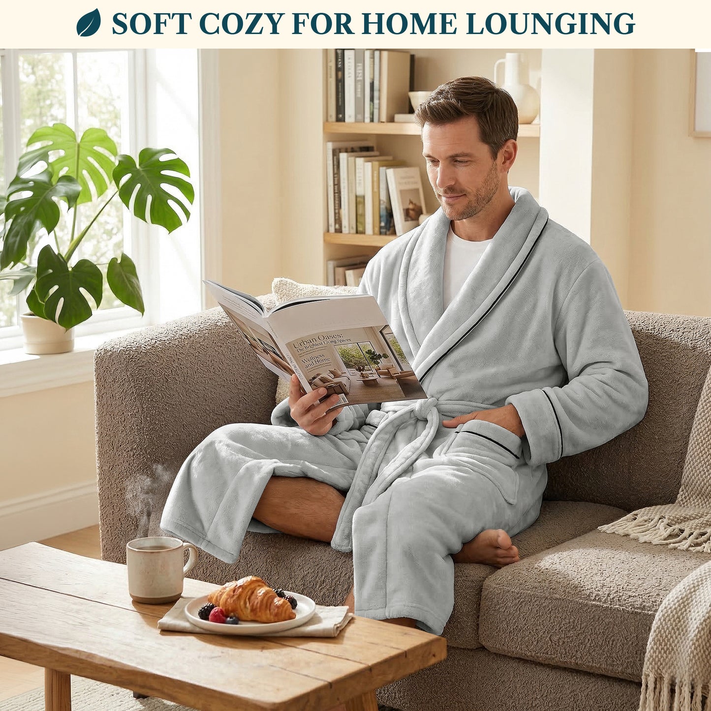 Men's Piping Fleece Robe