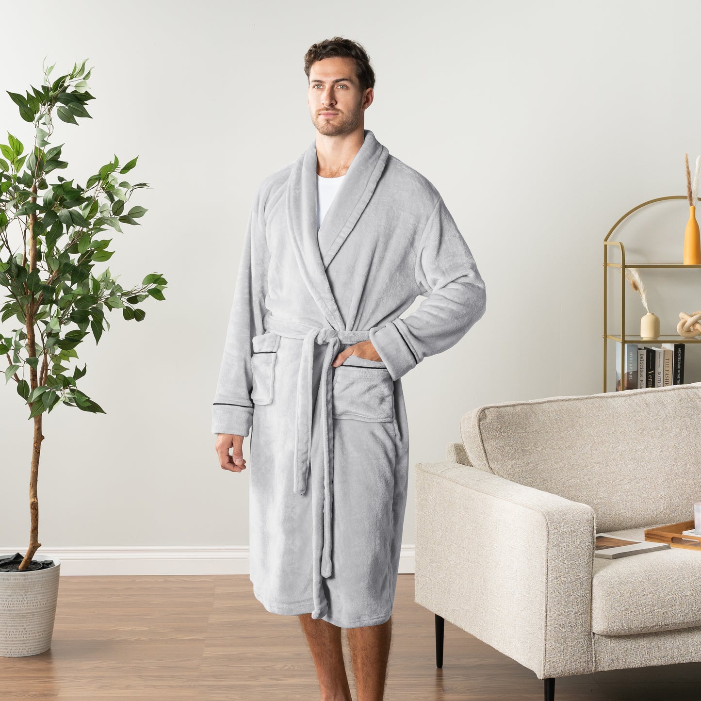 Men's Piping Fleece Robe