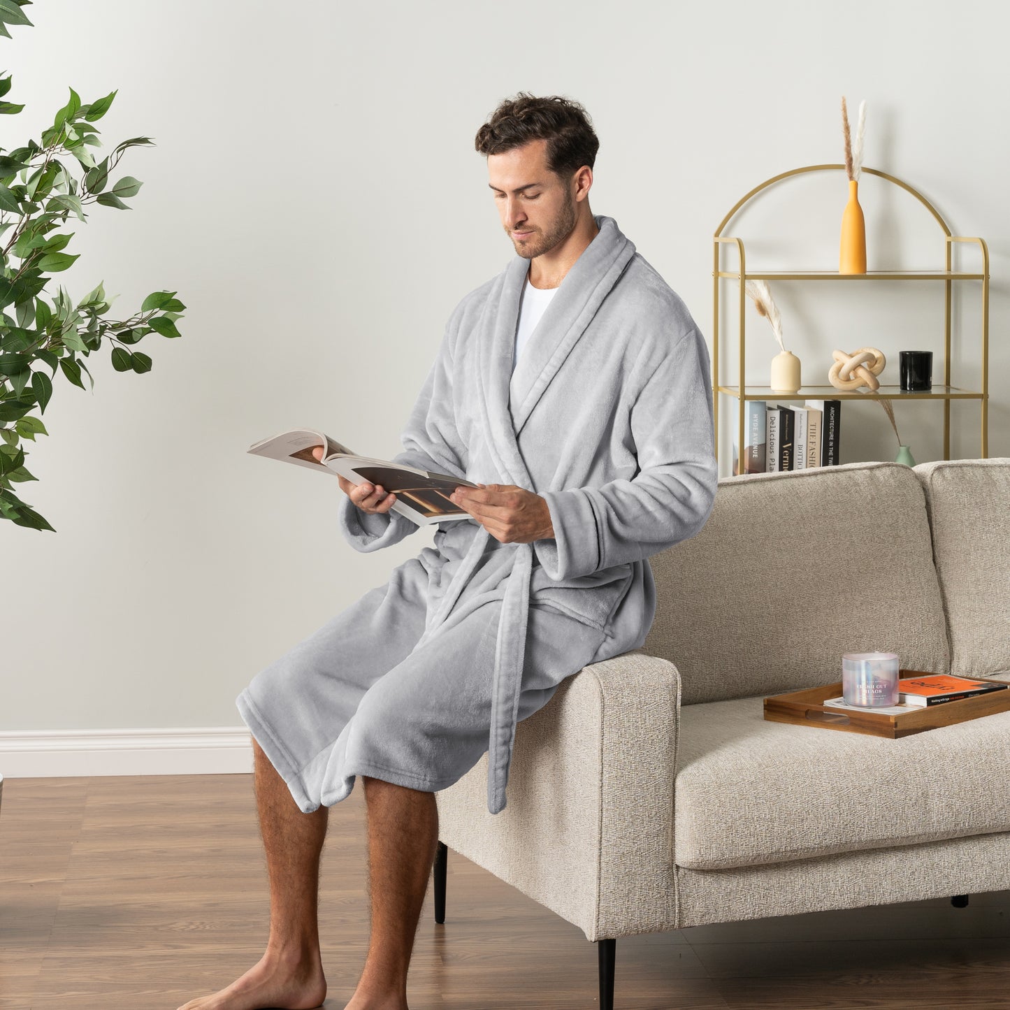Men's Piping Fleece Robe