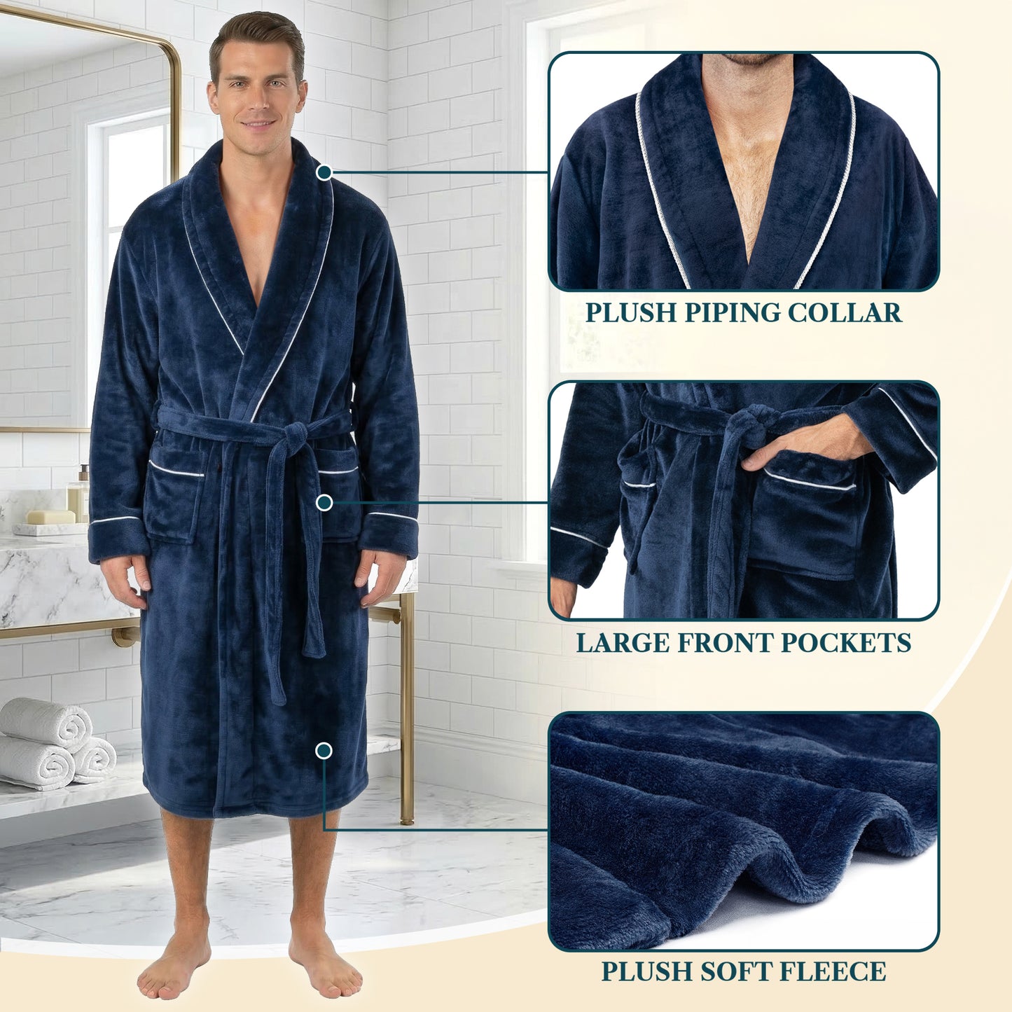 Men's Piping Fleece Robe