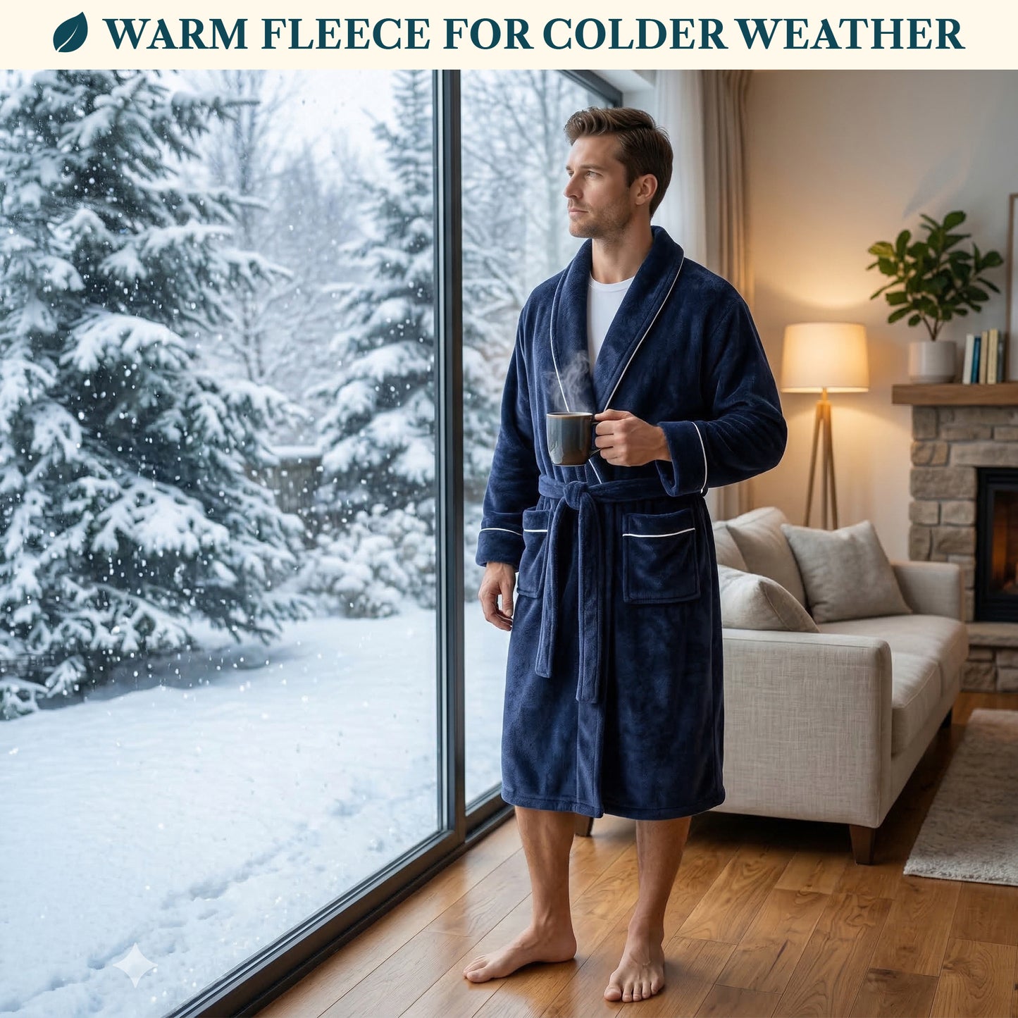 Men's Piping Fleece Robe