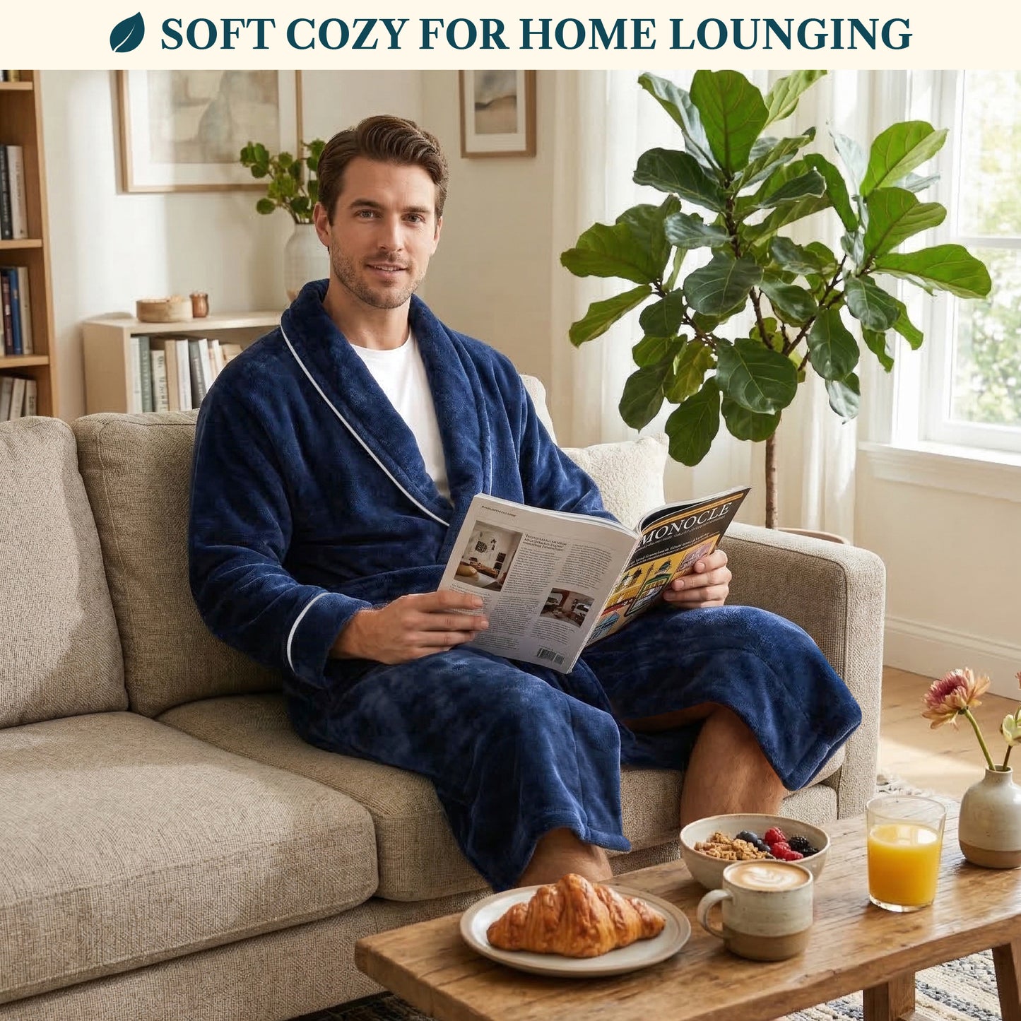 Men's Piping Fleece Robe
