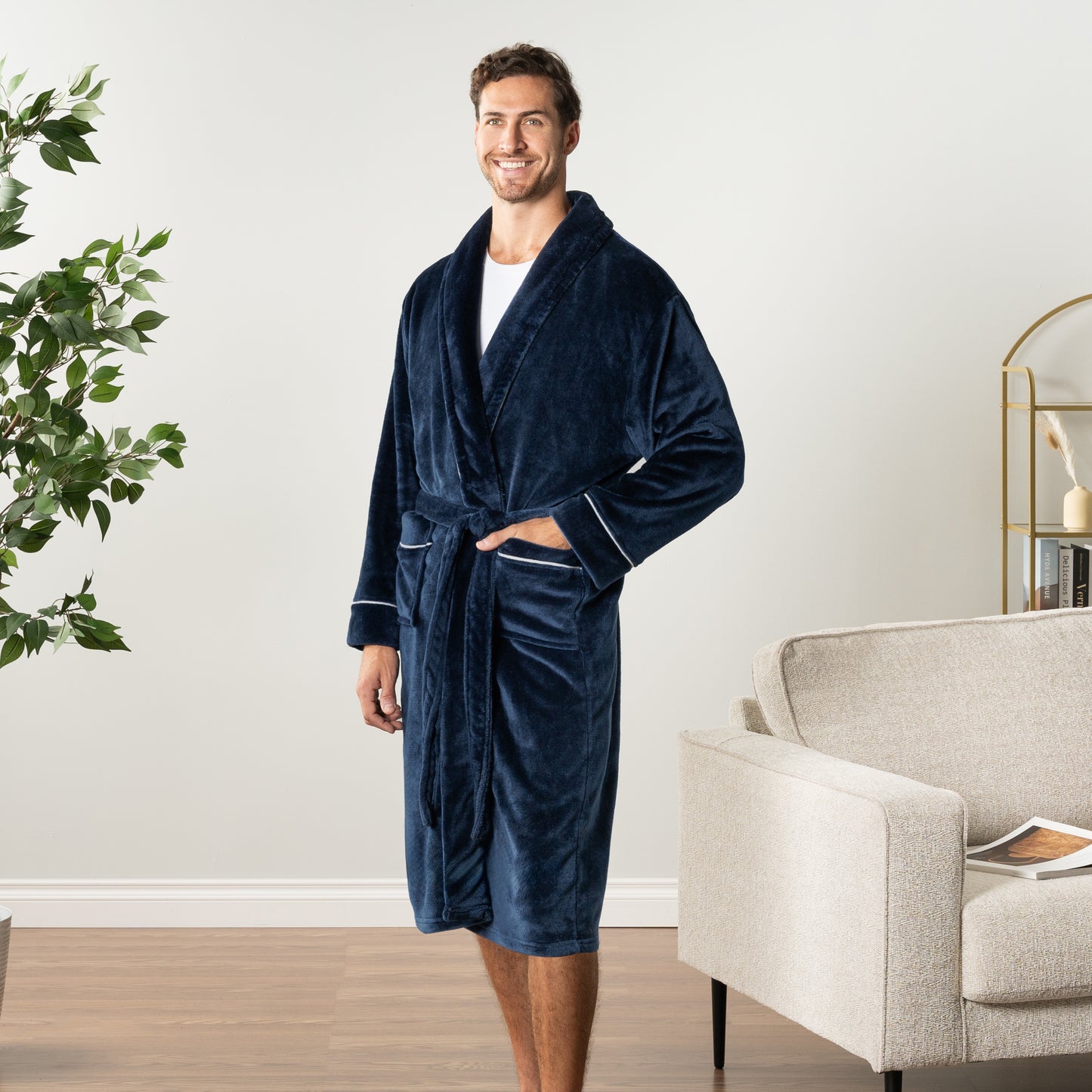 Men's Piping Fleece Robe