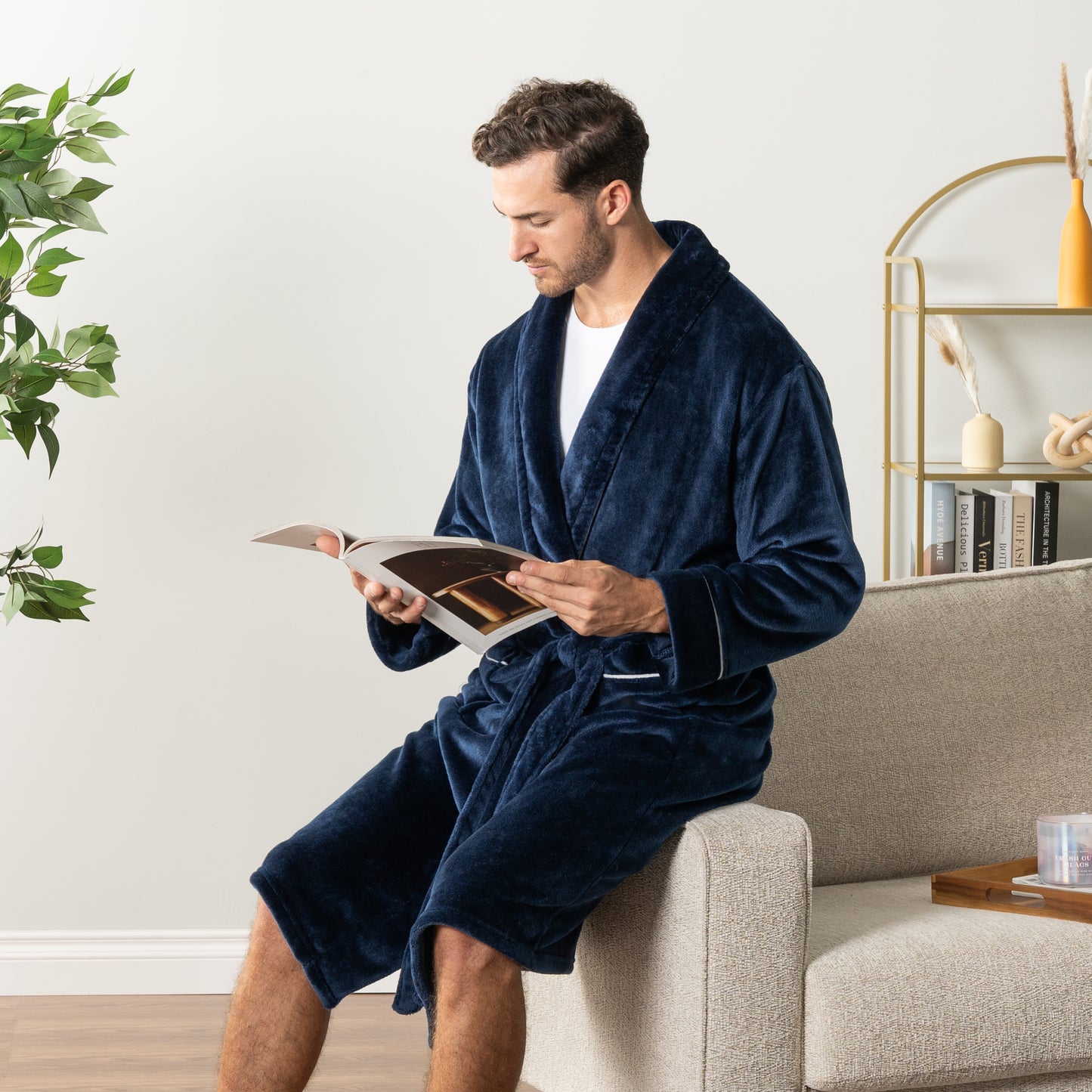 Men's Piping Fleece Robe