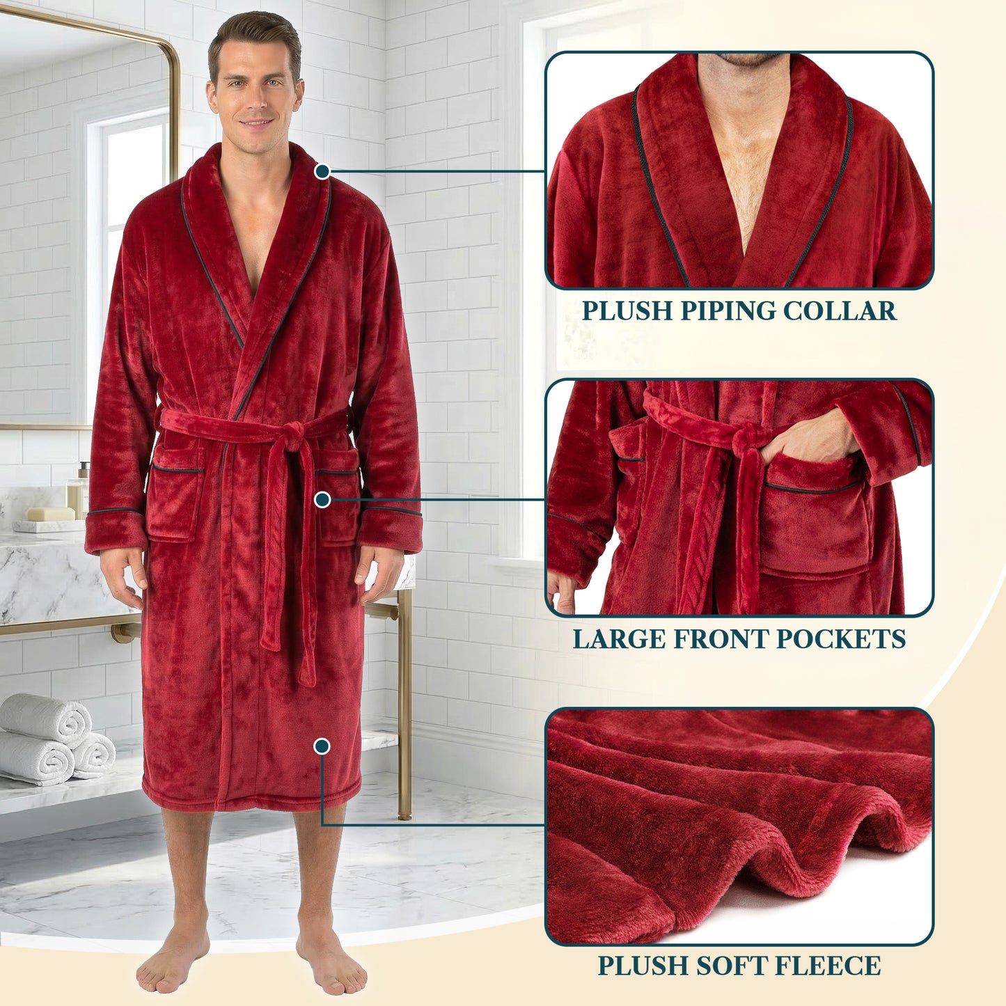 Men's Piping Fleece Robe