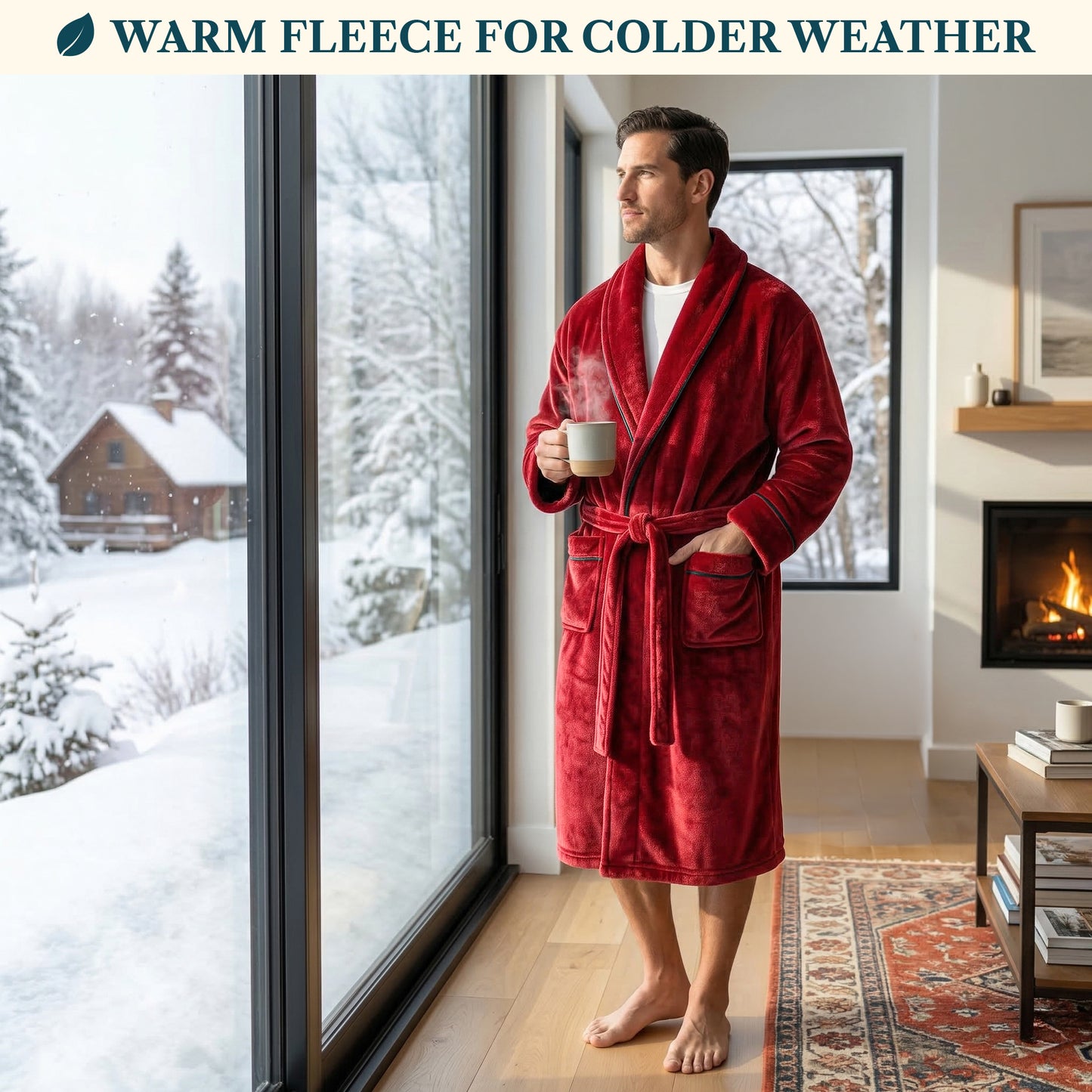 Men's Piping Fleece Robe