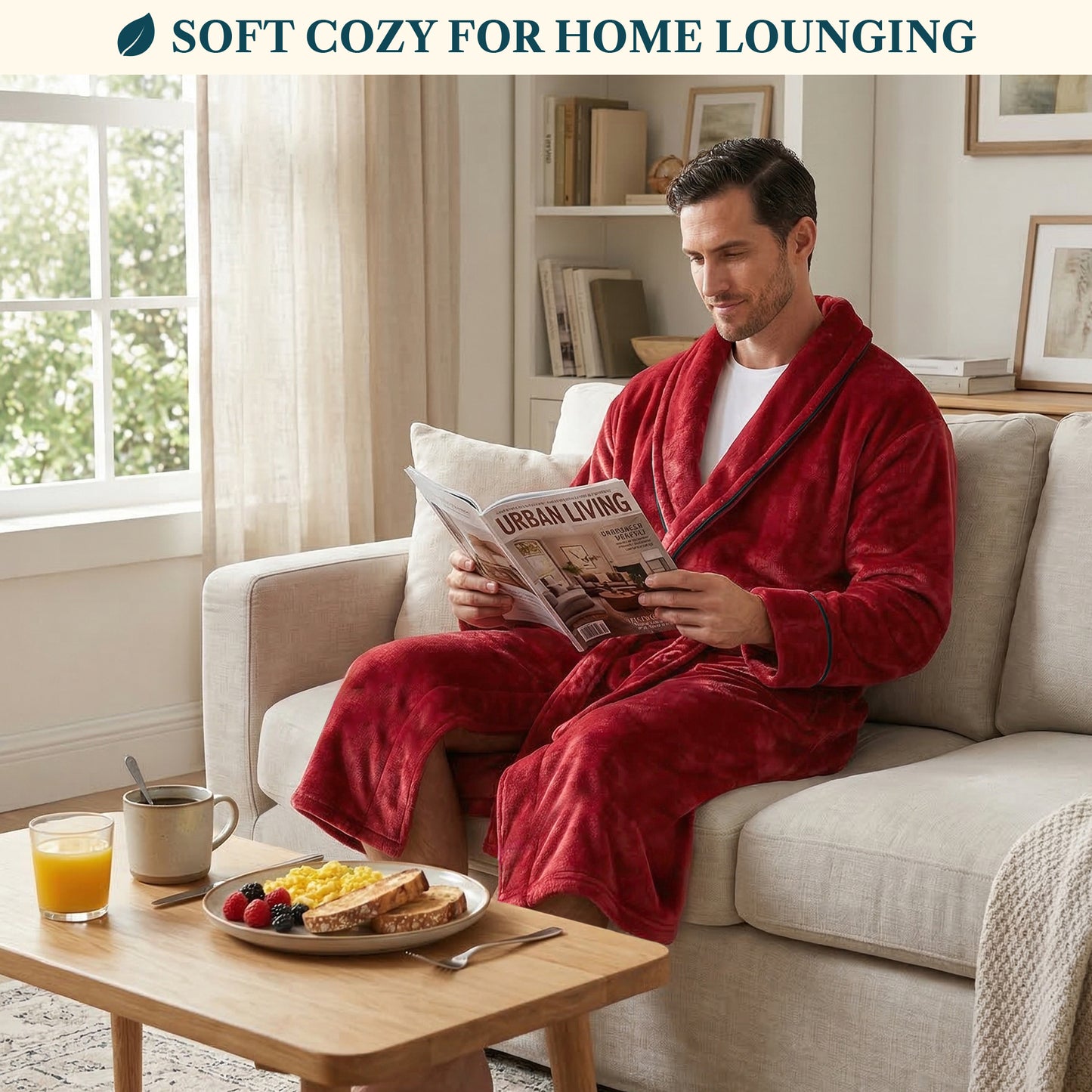 Men's Piping Fleece Robe