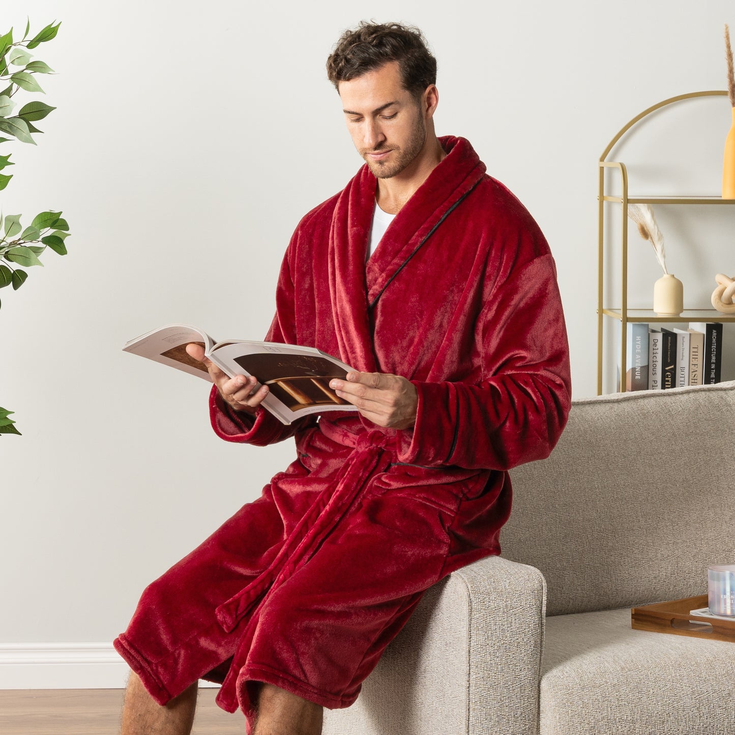 Men's Piping Fleece Robe