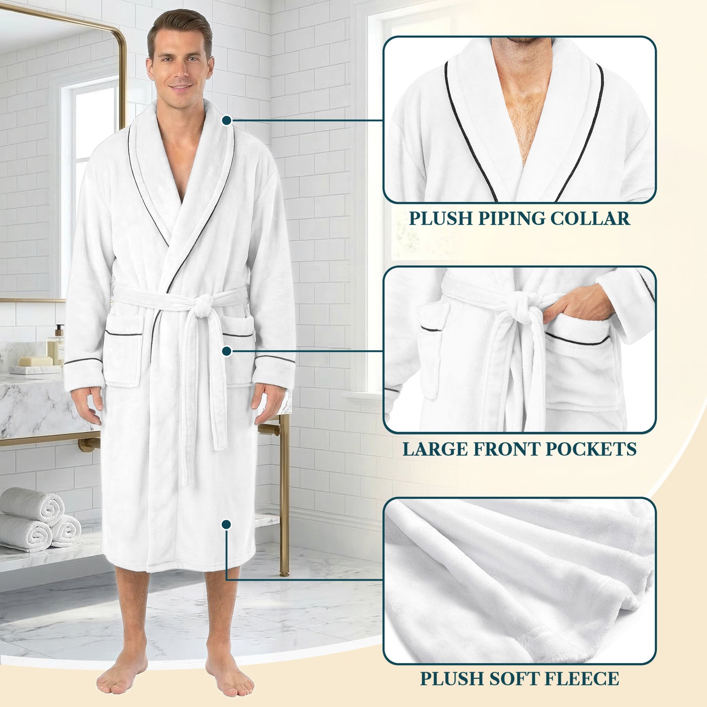 Men's Piping Fleece Robe