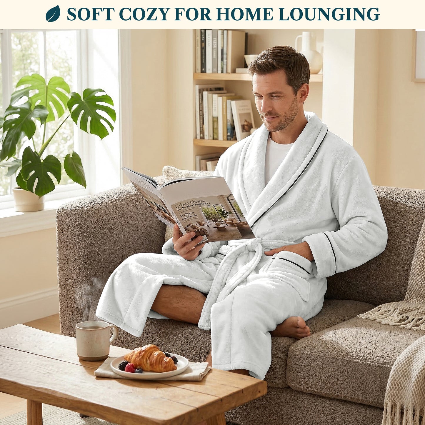 Men's Piping Fleece Robe
