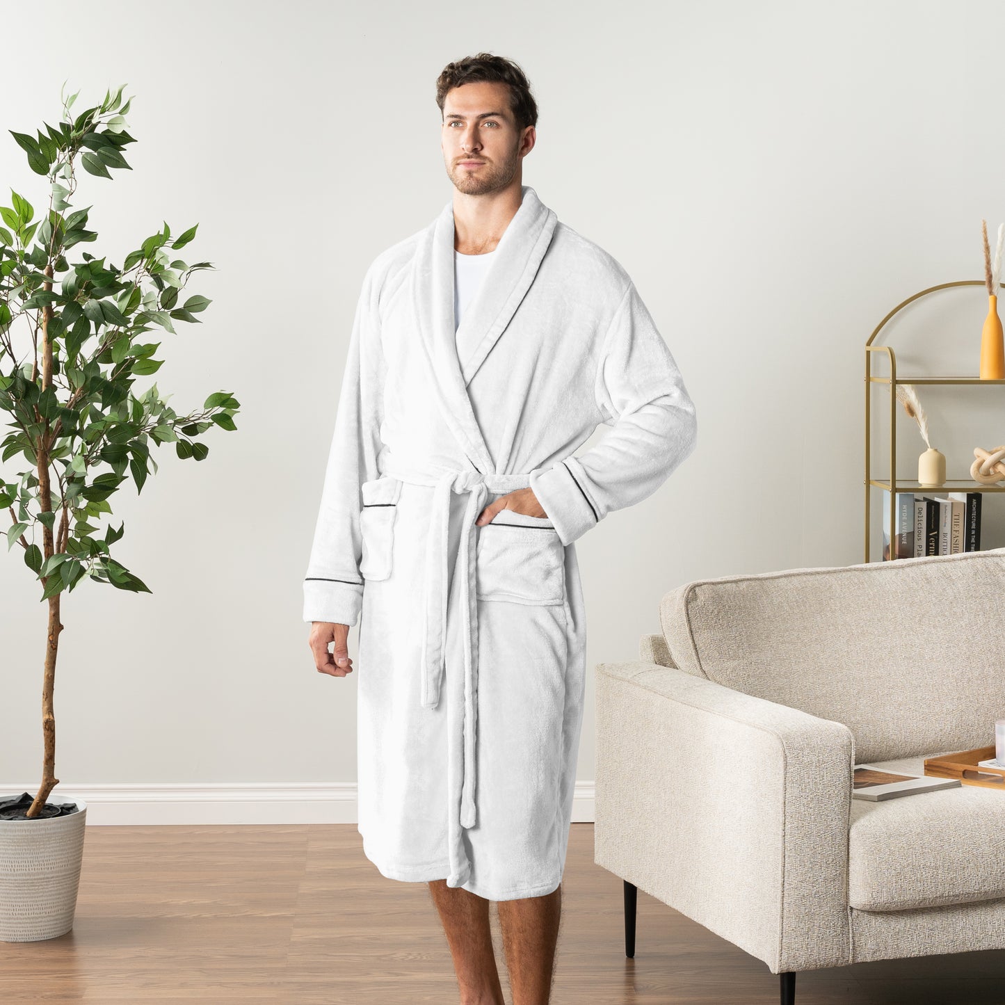 Men's Piping Fleece Robe