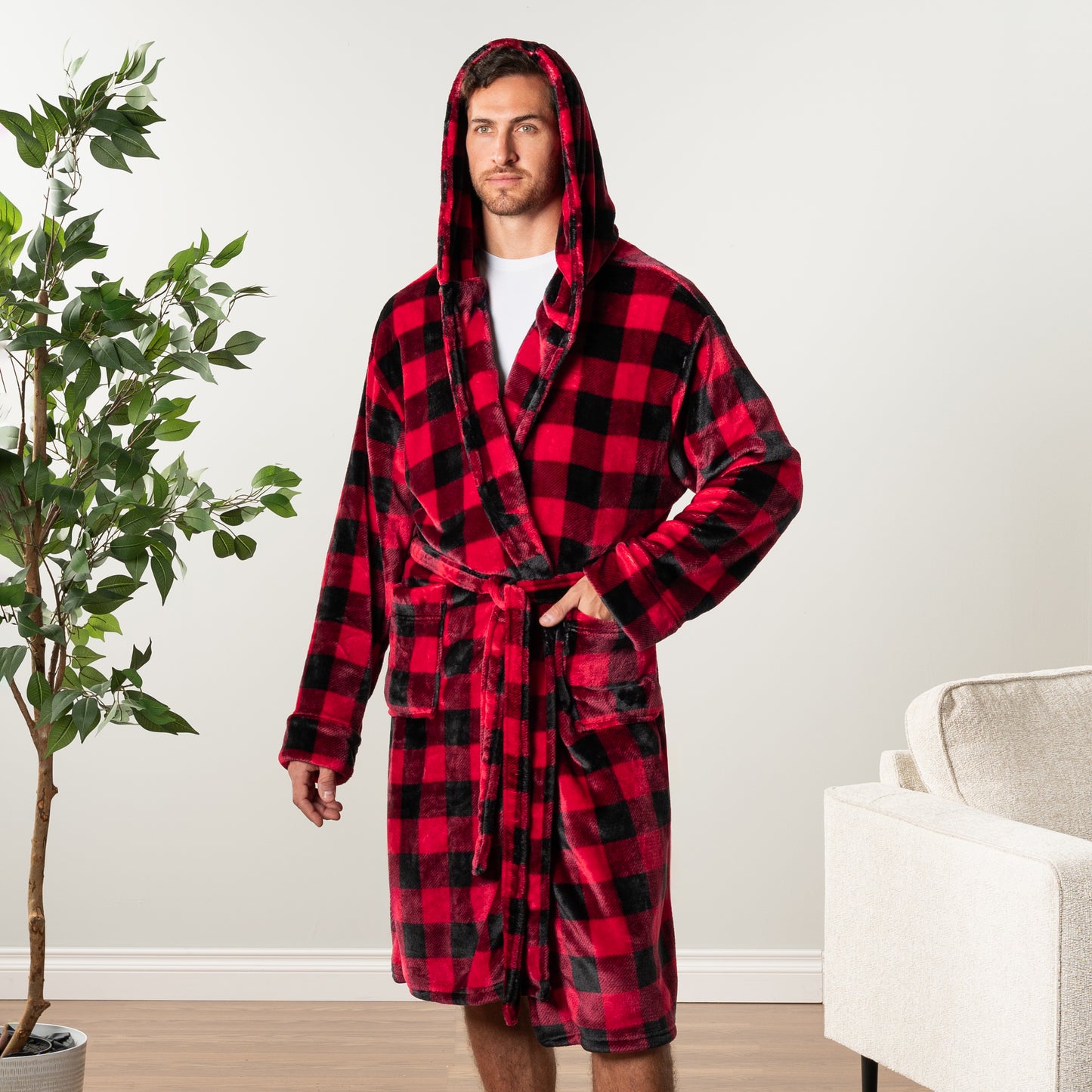Men's Checkered Robe with Hood