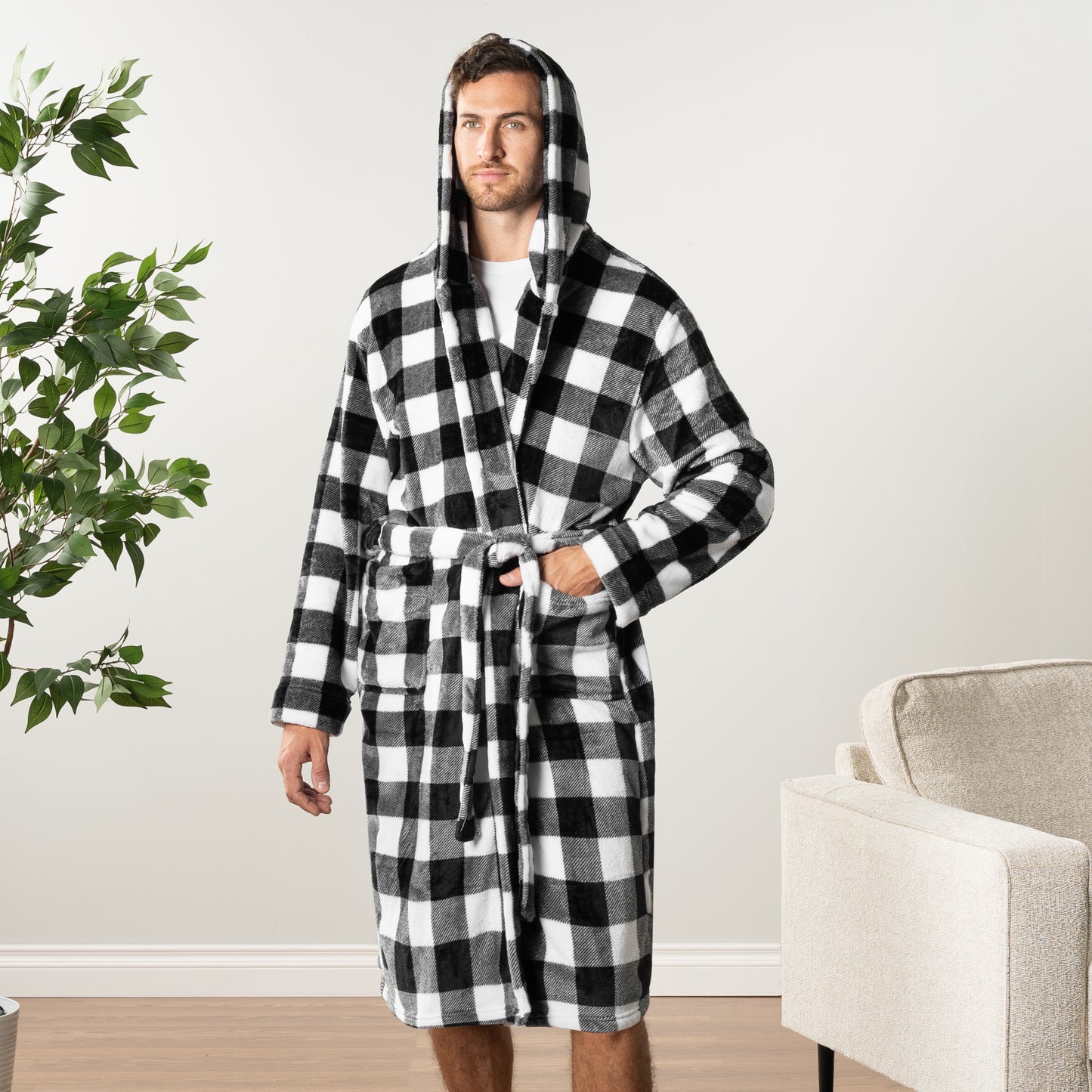 Men's Checkered Robe with Hood