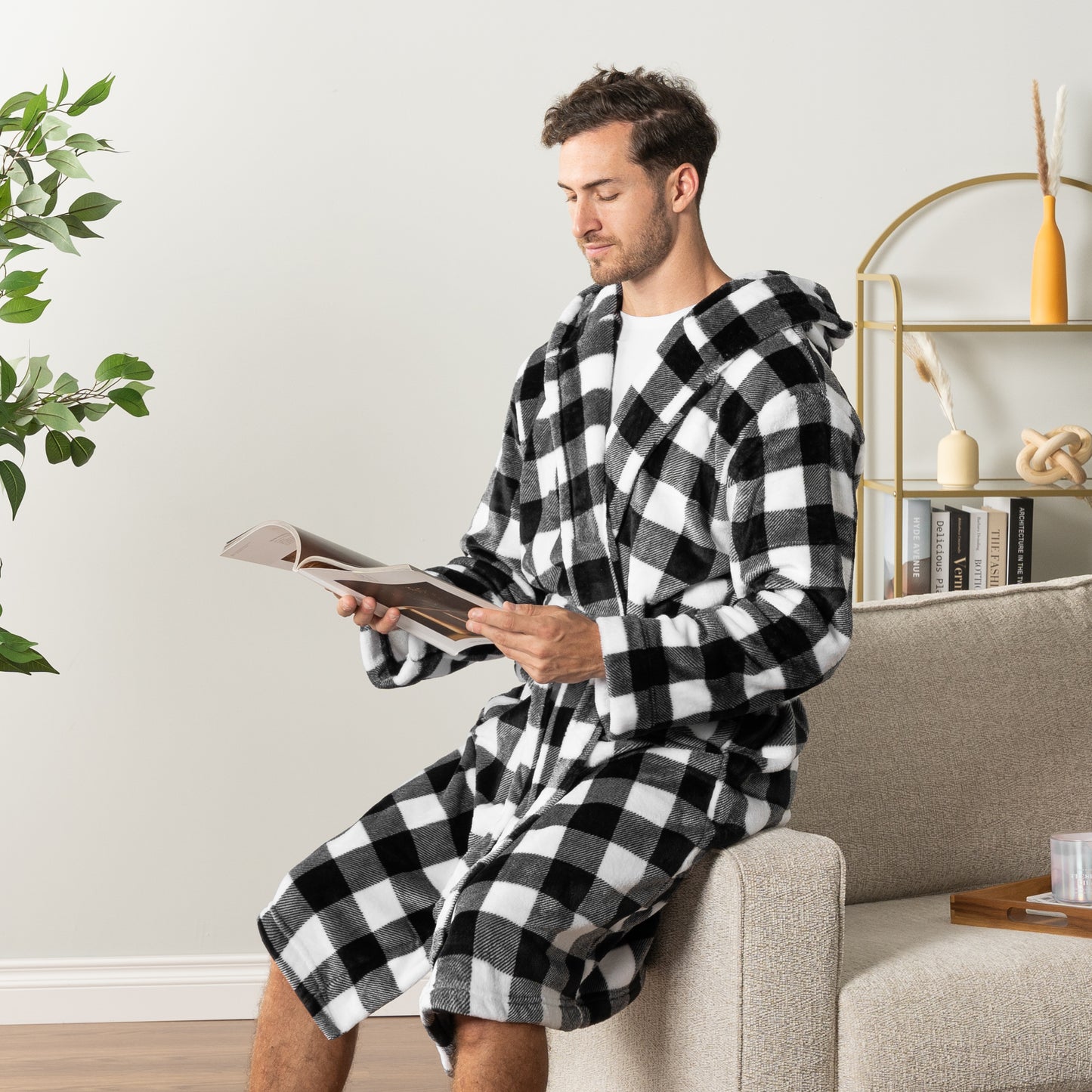 Men's Checkered Robe with Hood