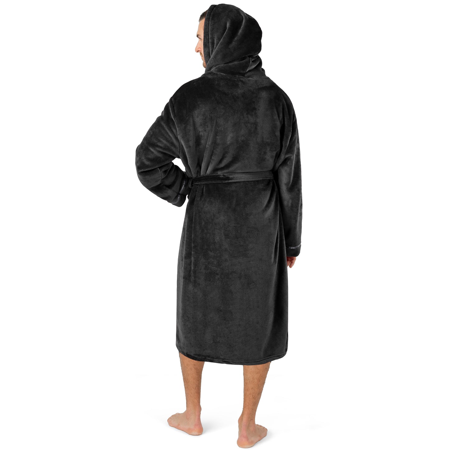 Men's Satin Trim Fleece Robe with Hood