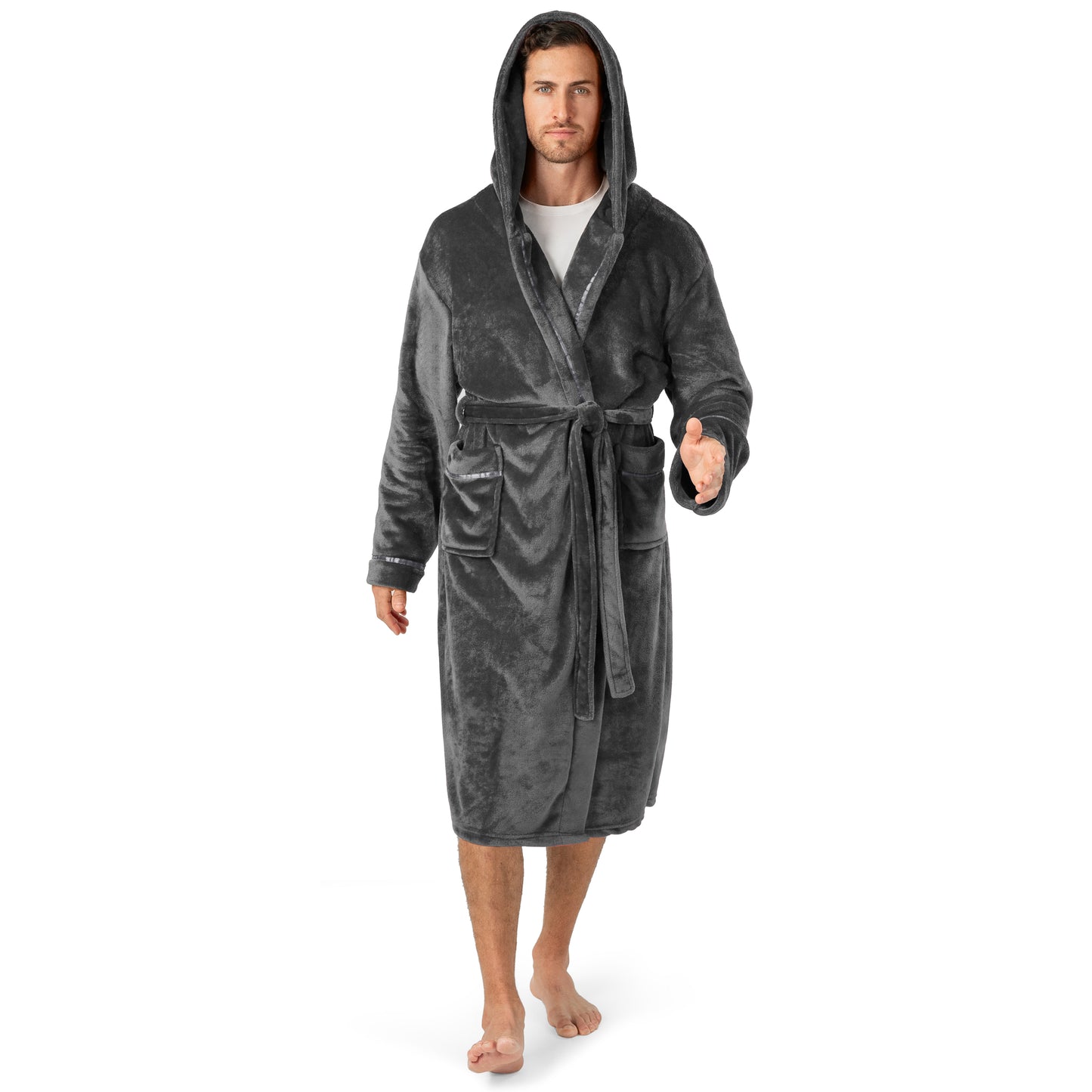 Men's Satin Trim Fleece Robe with Hood