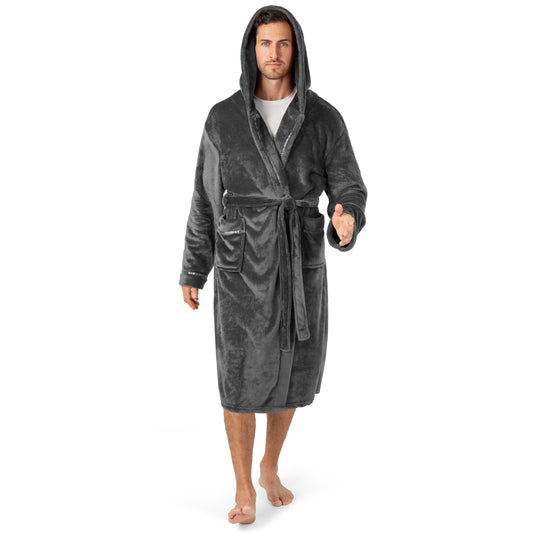 Men's Satin Trim Fleece Robe with Hood